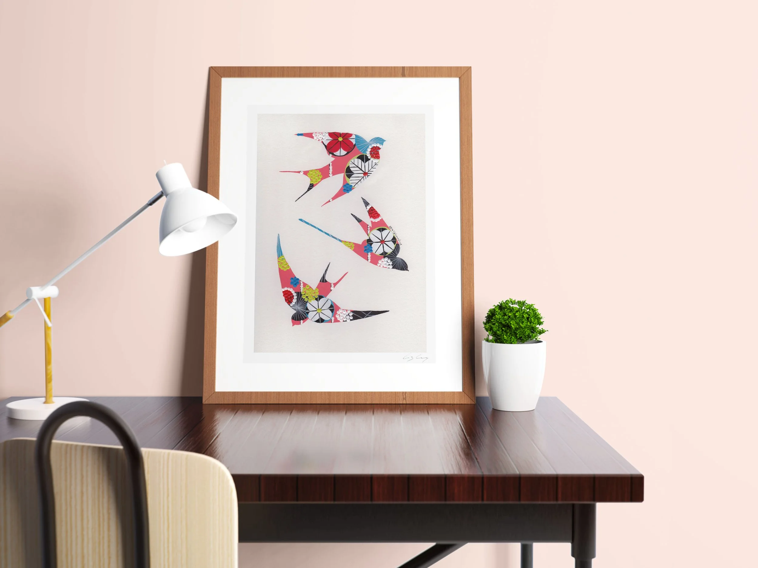 Swallows (Coral #2) - Fine art print by Lis Gonçalves. A modern and colourful take on a famous Portuguese icon.
