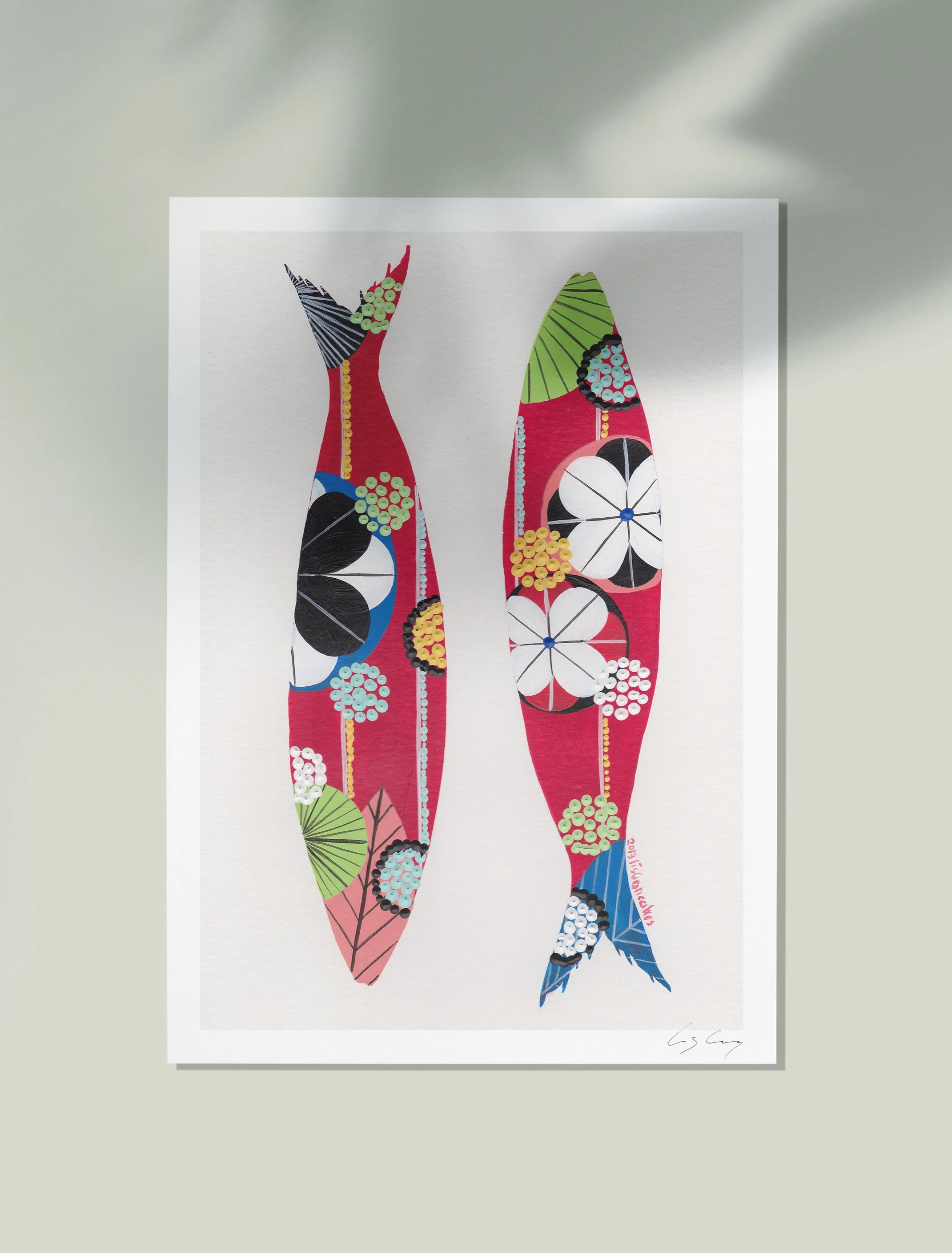 Sardines (Burgundy) - Fine art print by Lis Gonçalves. A modern and colourful take on a famous Portuguese icon.