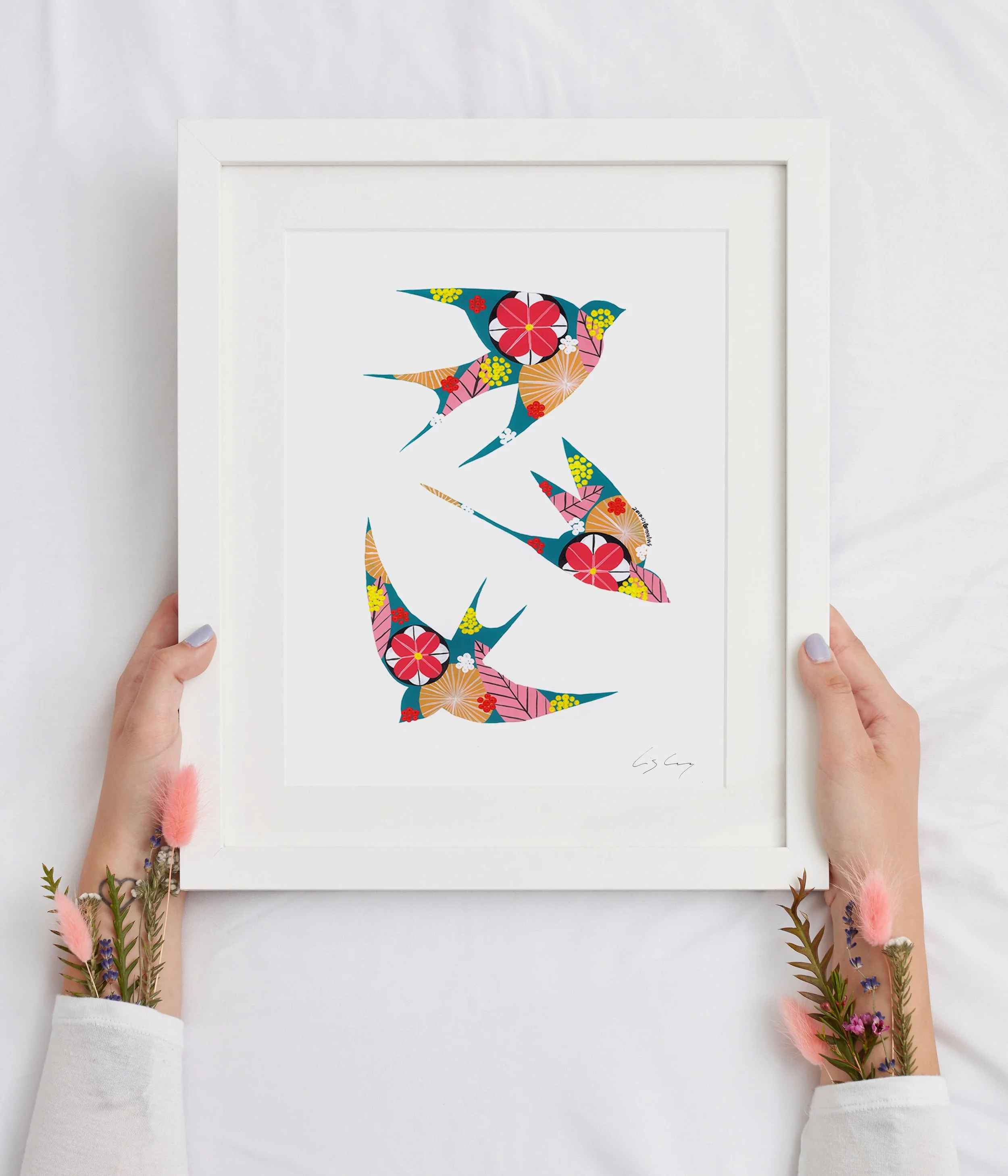Swallows (Teal #2) - Fine art print by Lis Gonçalves. A modern and colourful take on a famous Portuguese icon.