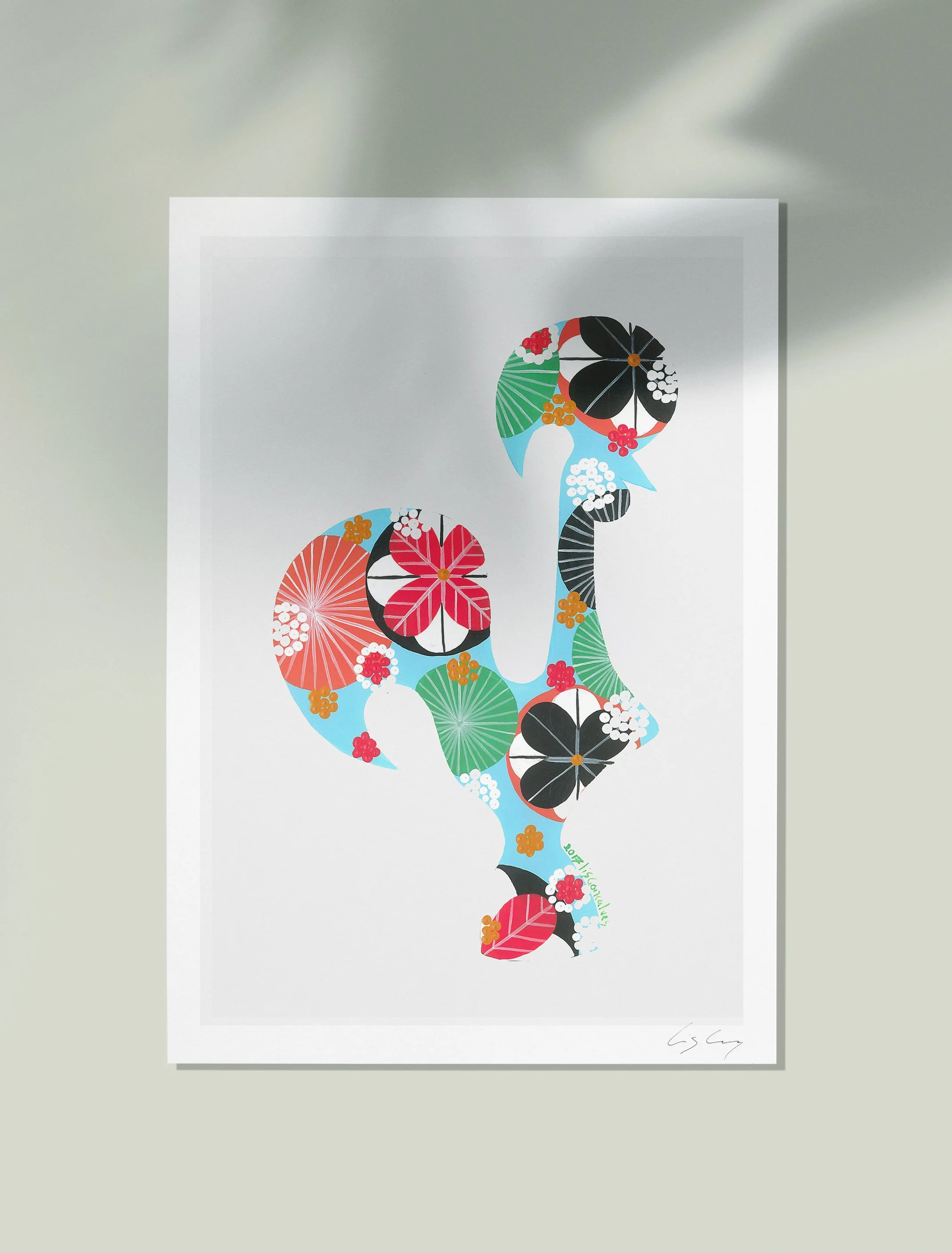 Portuguese Rooster (Light Blue #2) - Fine art print by Lis Gonçalves. A modern and colourful take on a famous Portuguese icon.