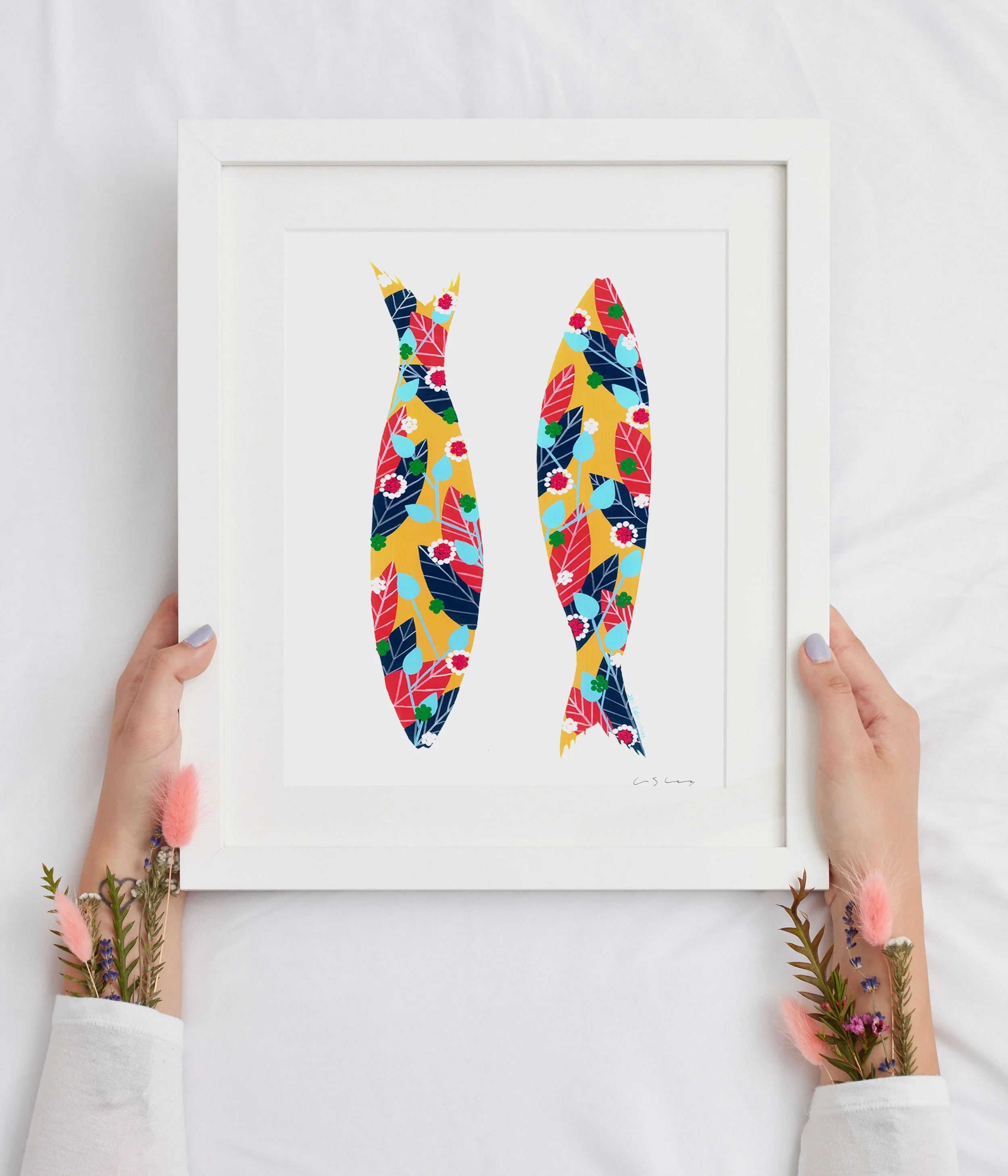 Sardines (Yellow) - Fine art print by Lis Gonçalves. A modern and colourful take on a famous Portuguese icon.