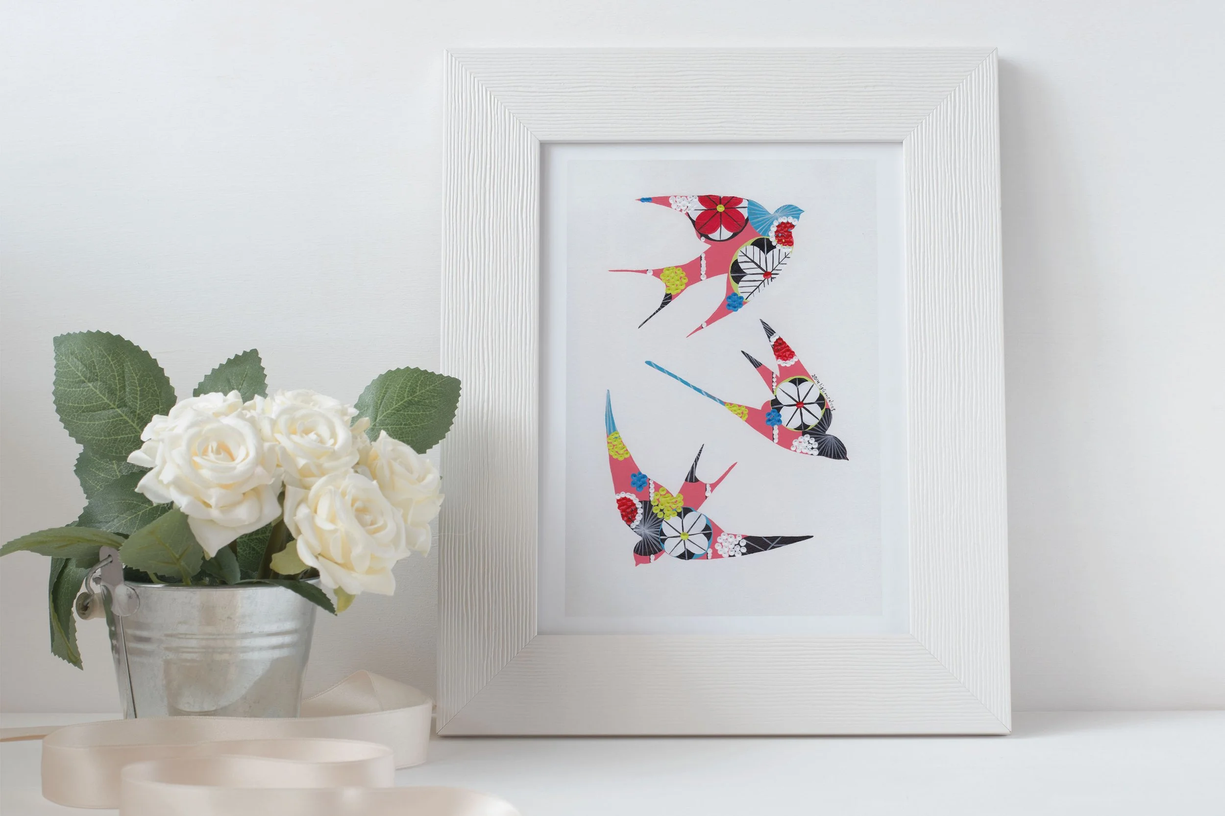 Swallows (Coral #2) - Fine art print by Lis Gonçalves. A modern and colourful take on a famous Portuguese icon.
