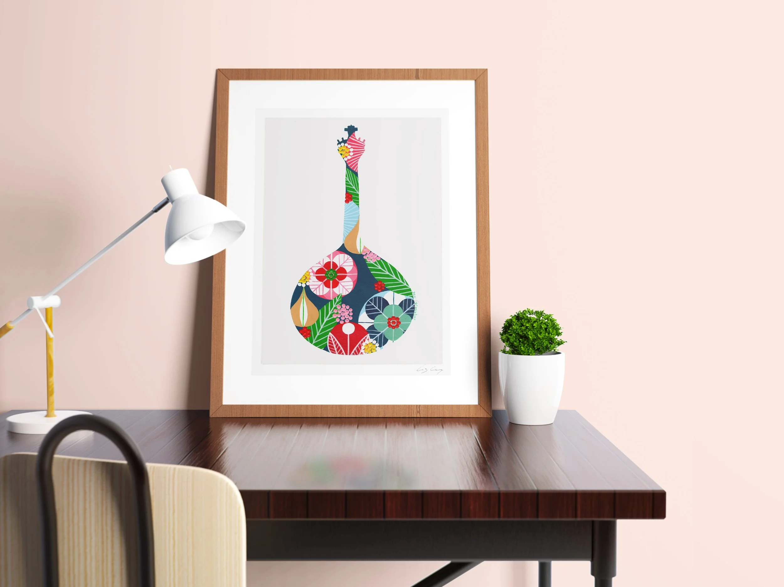 Portuguese Guitar (Navy #1) - Fine art print by Lis Gonçalves. A modern and colourful take on a famous Portuguese icon.