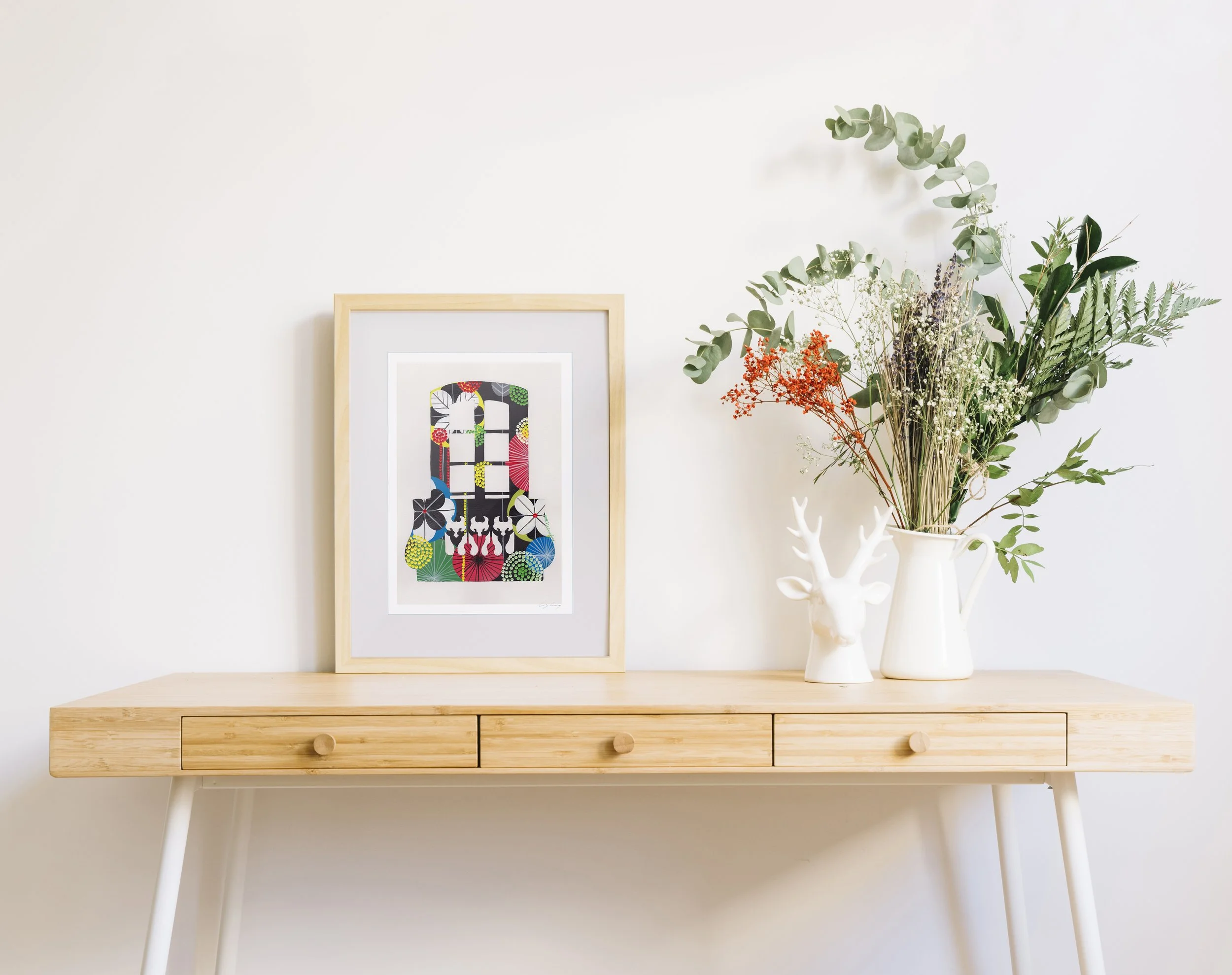 Lisbon Balcony (Black) - Fine art print by Lis Gonçalves. A modern and colourful take on a famous Portuguese icon.