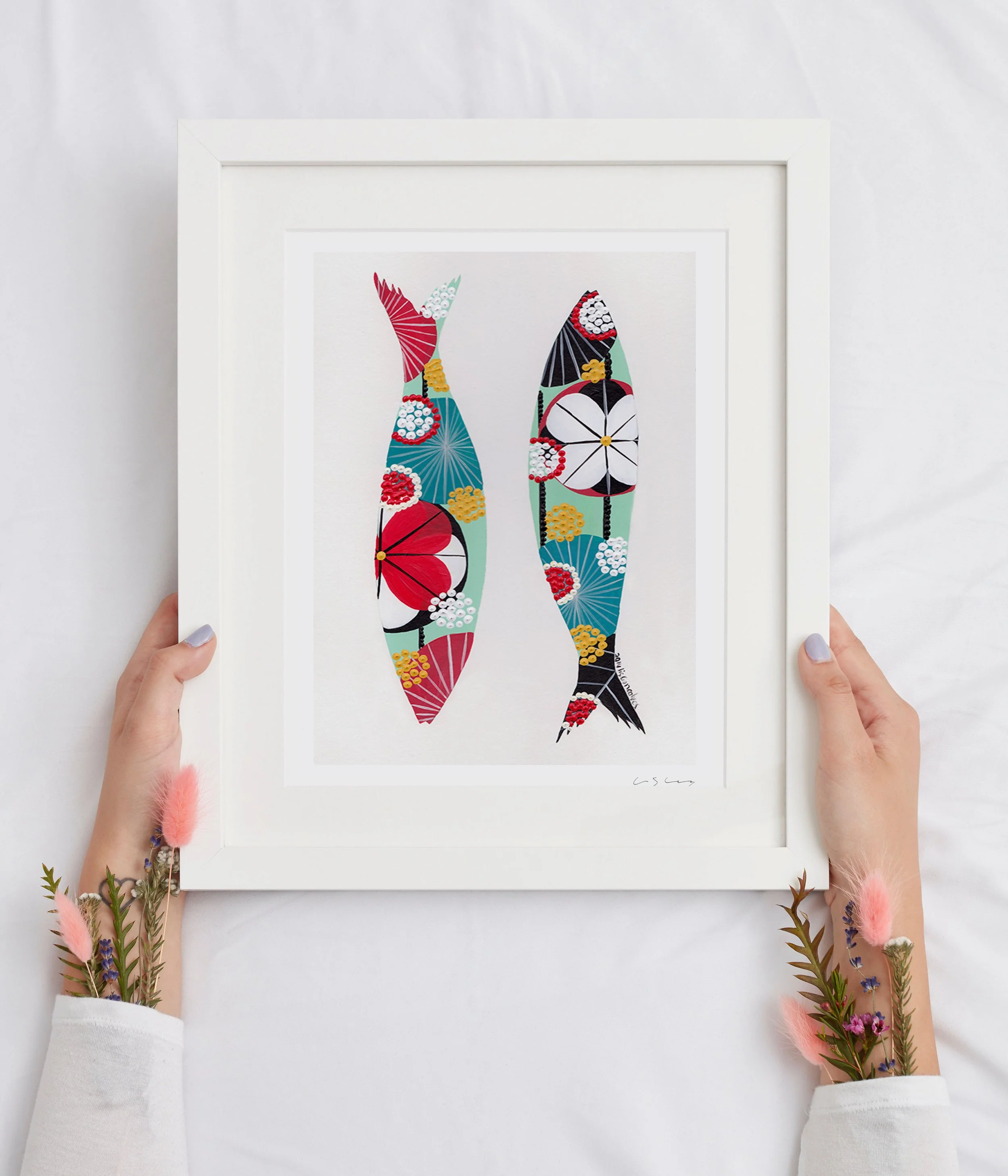 Sardines (Aqua Blue #2) - Fine art print by Lis Gonçalves. A modern and colourful take on a famous Portuguese icon.