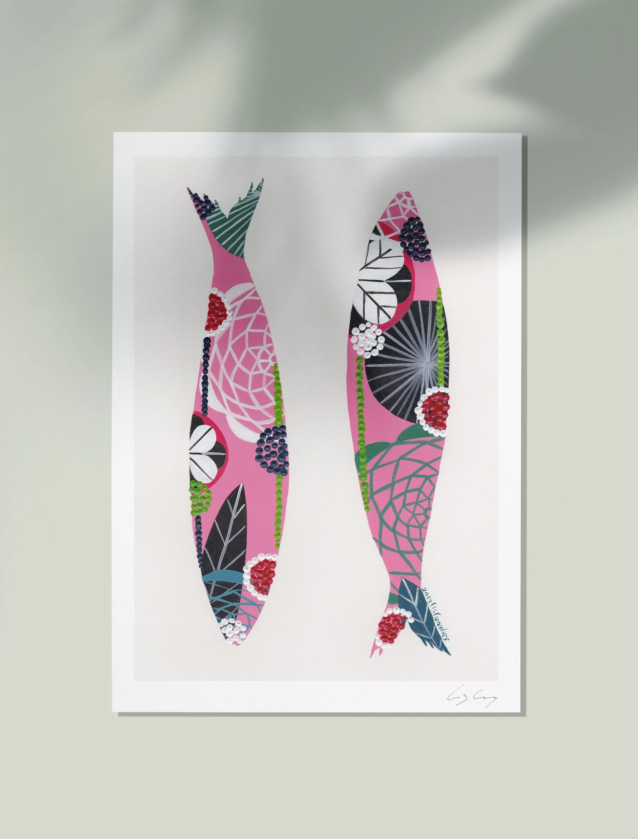 Sardines (Light Pink) - Fine art print by Lis Gonçalves. A modern and colourful take on a famous Portuguese icon.