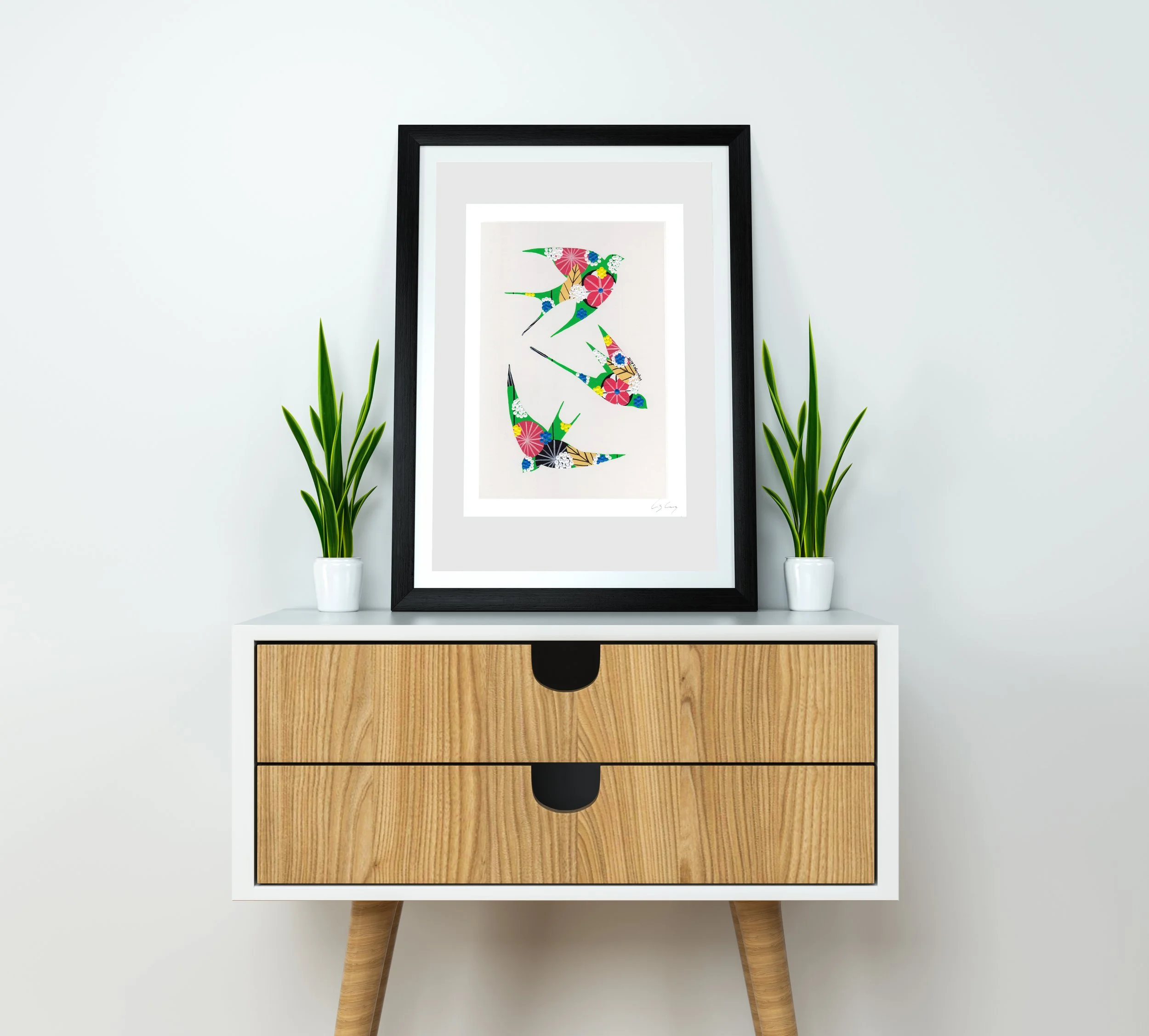 Swallows (Green #3) - Fine art print by Lis Gonçalves. A modern and colourful take on a famous Portuguese icon.