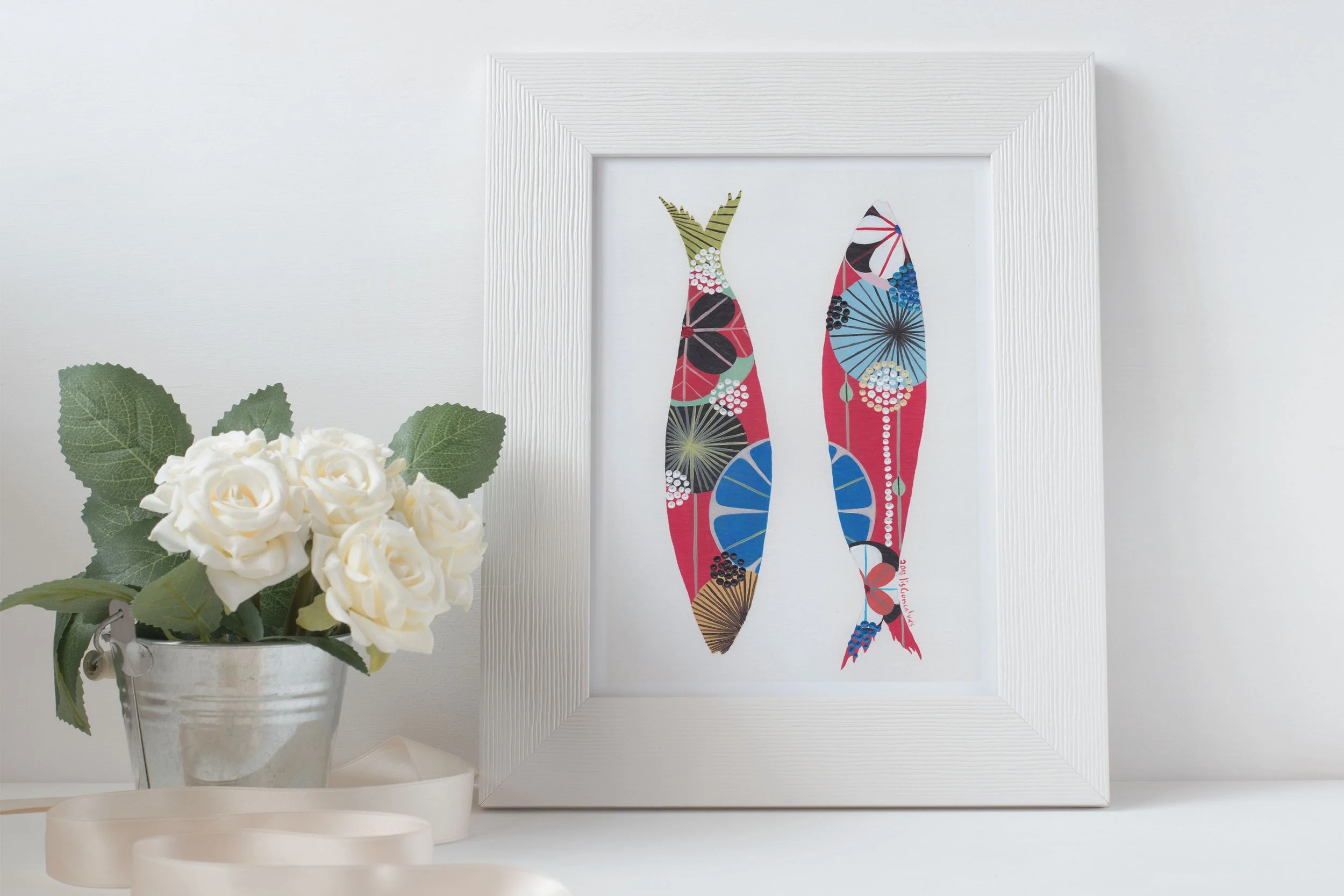 Sardines (Red) - Fine art print by Lis Gonçalves. A modern and colourful take on a famous Portuguese icon.