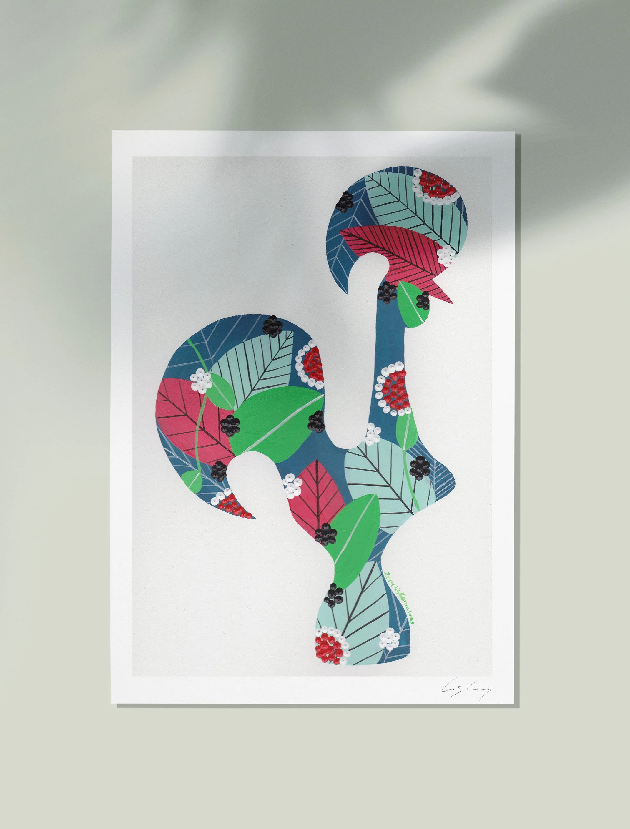 Portuguese Rooster (Blue #2) - Fine art print by Lis Gonçalves. A modern and colourful take on a famous Portuguese icon.