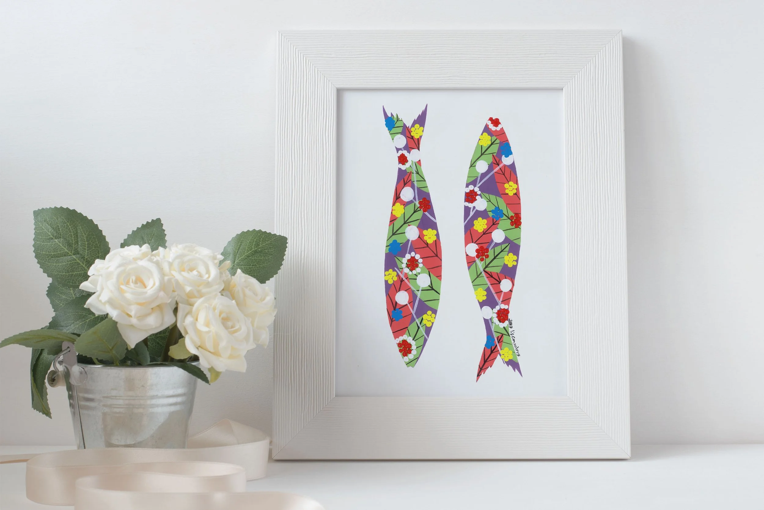 Sardines (Purple #2) - Fine art print by Lis Gonçalves. A modern and colourful take on a famous Portuguese icon.