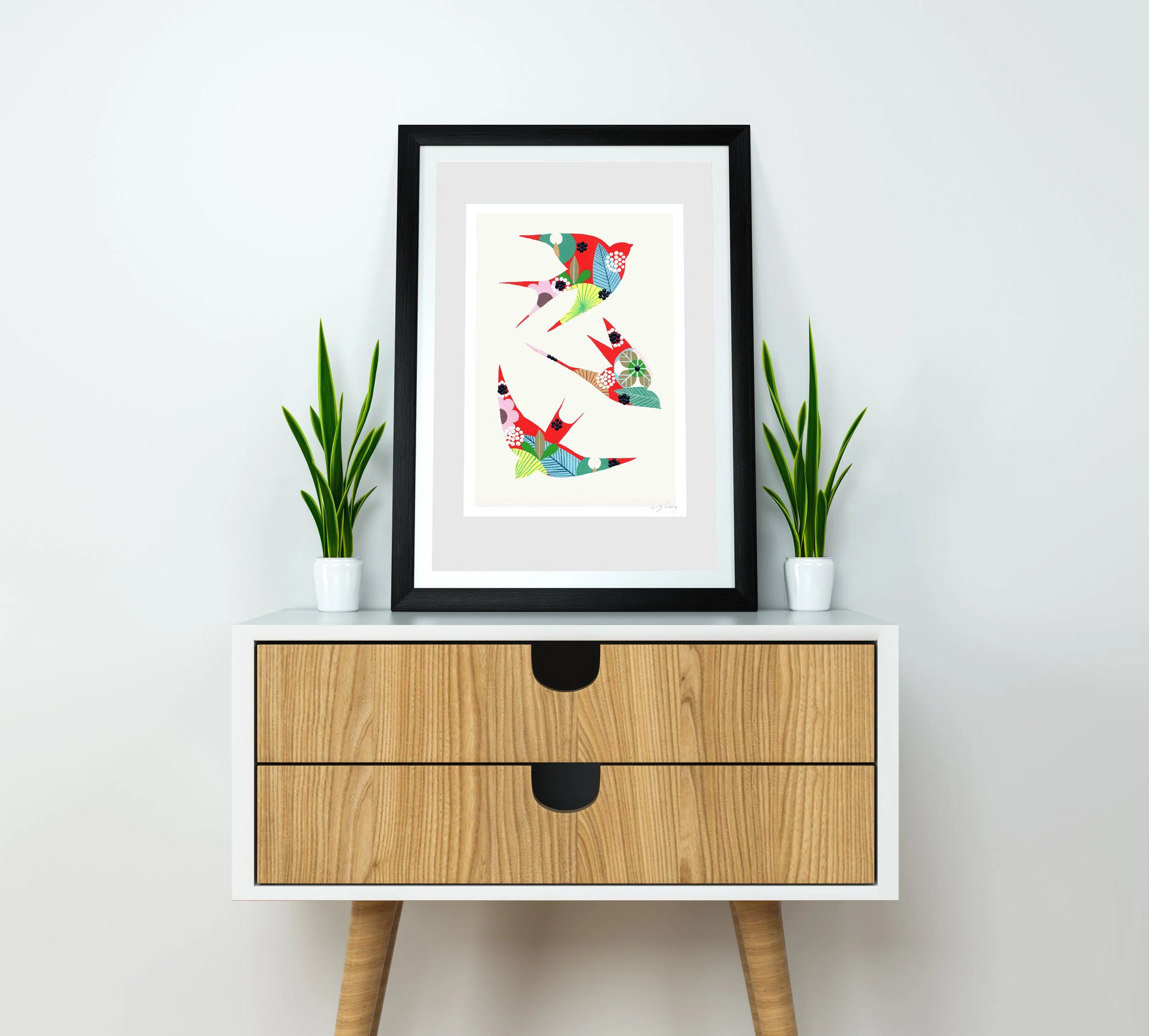 Swallows (Red #2) - Fine art print by Lis Gonçalves. A modern and colourful take on a famous Portuguese icon.
