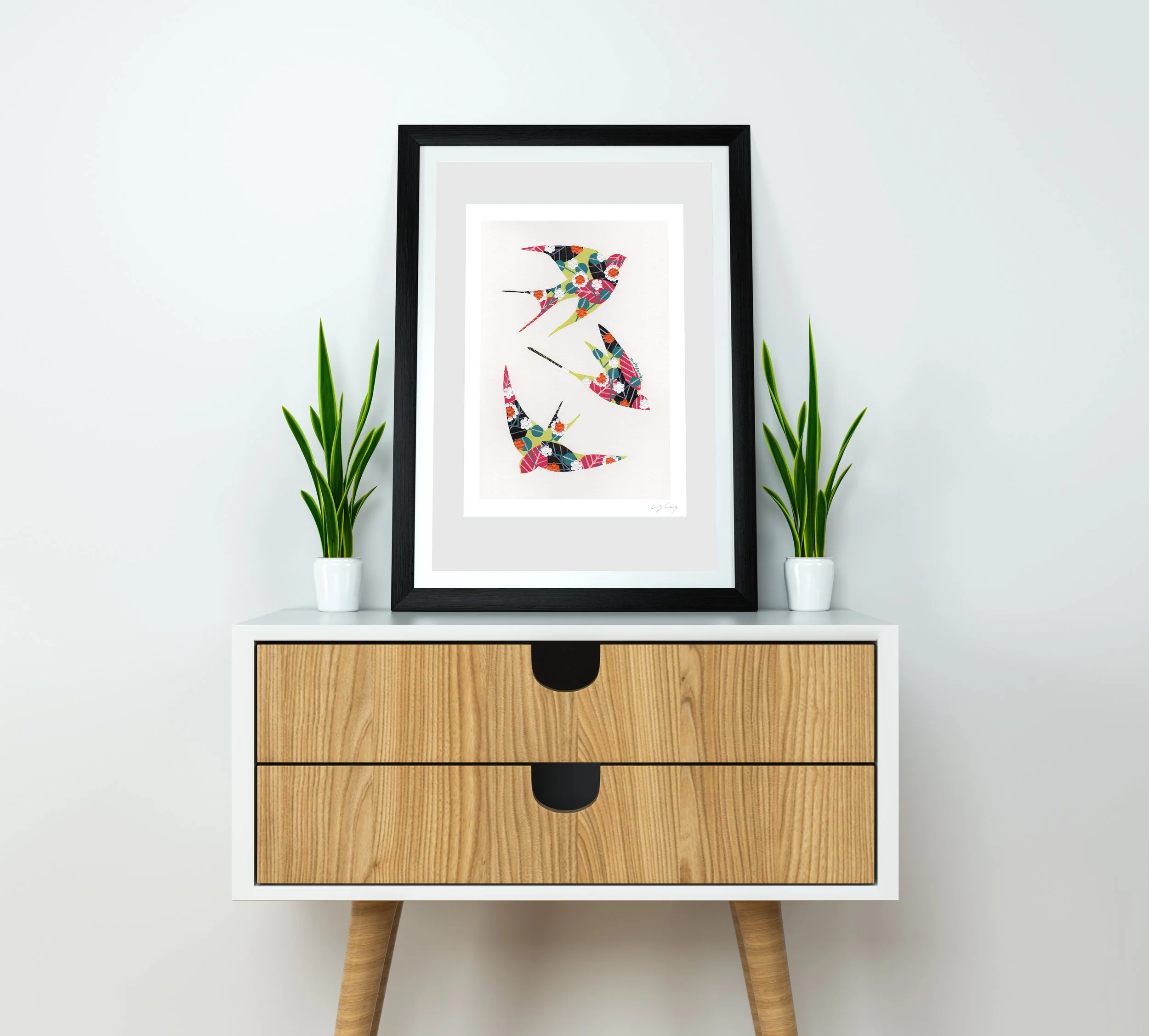 Swallows (Olive Green) - Fine art print by Lis Gonçalves. A modern and colourful take on a famous Portuguese icon.