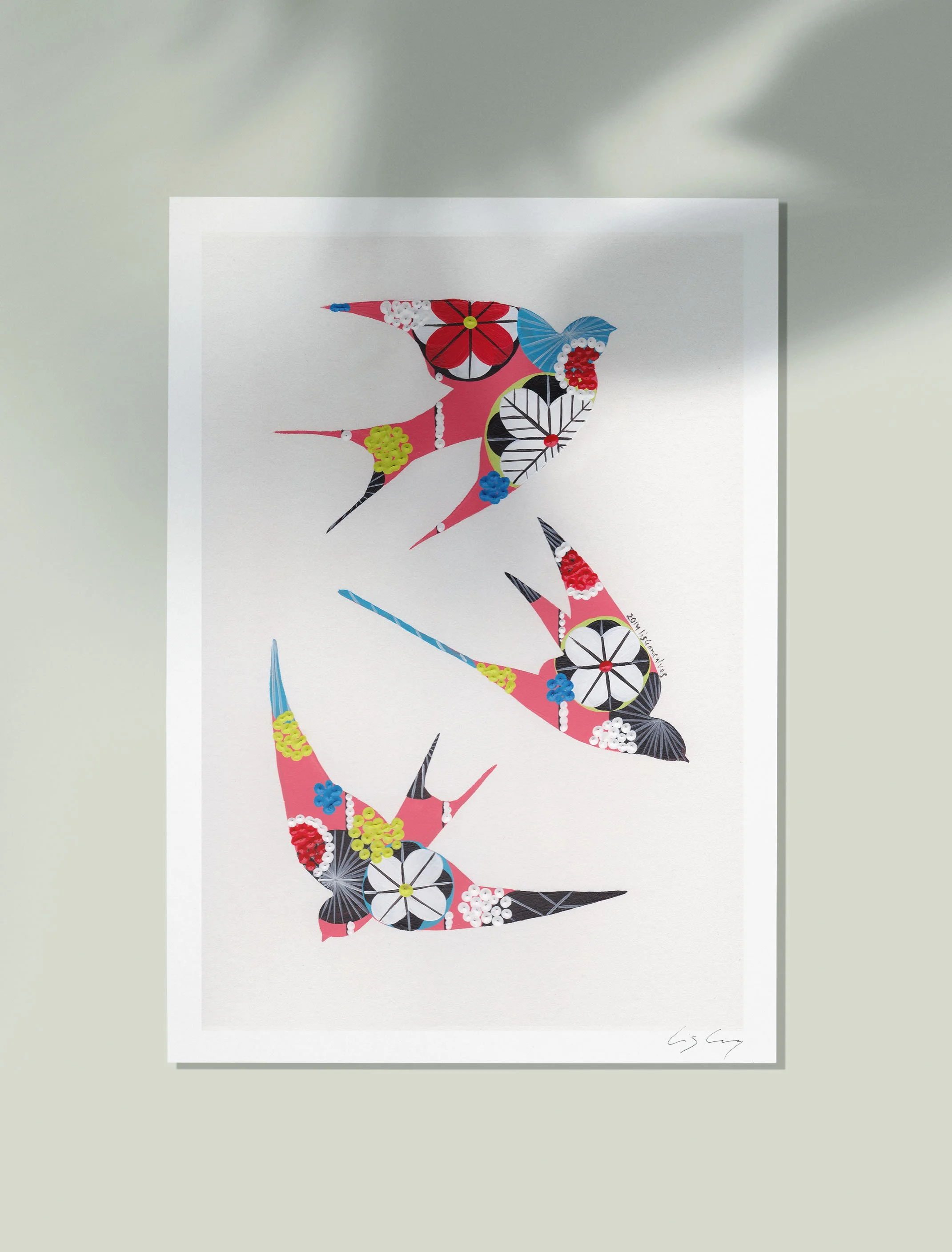 Swallows (Coral #2) - Fine art print by Lis Gonçalves. A modern and colourful take on a famous Portuguese icon.