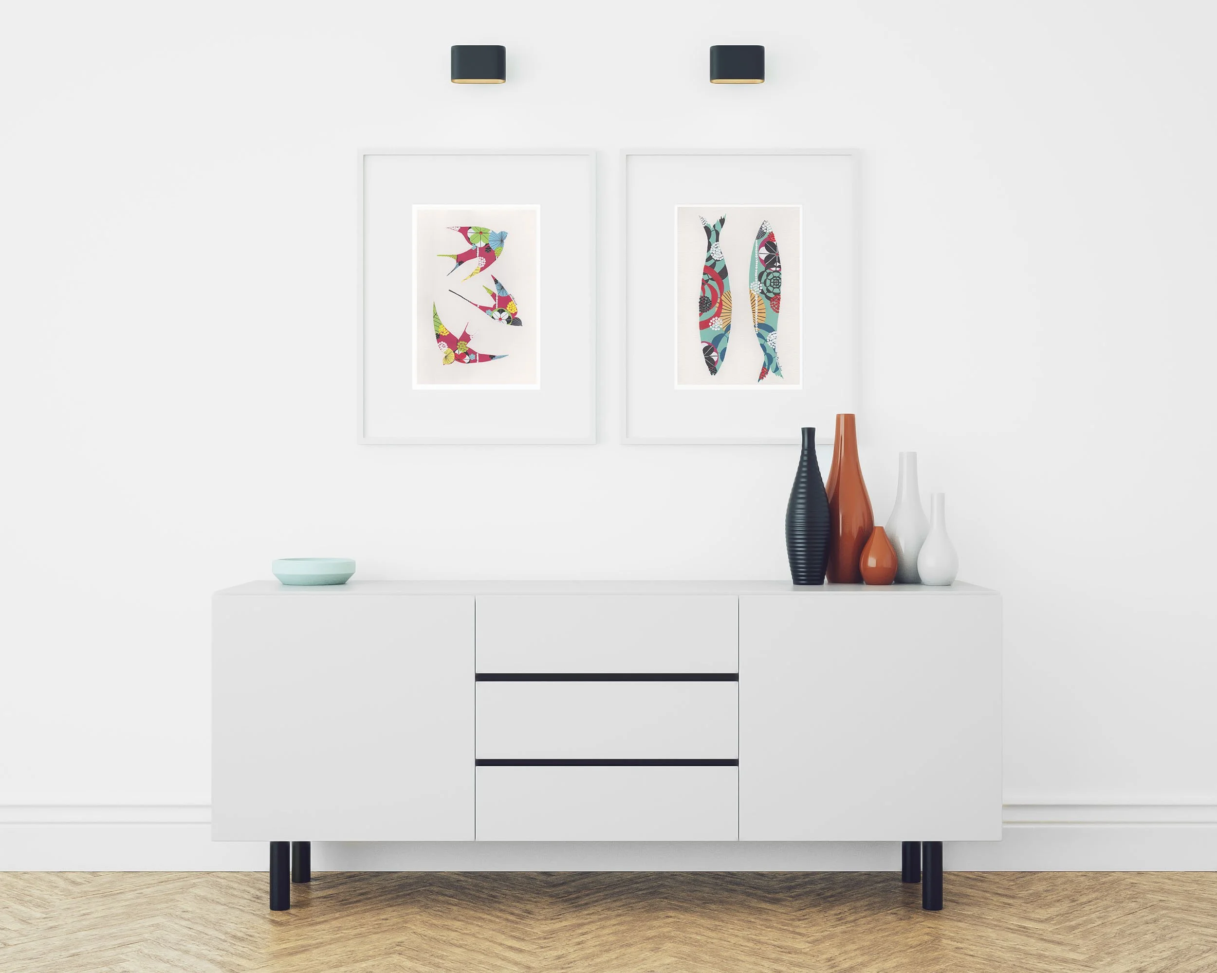 Swallows (Crimson) - Fine art print by Lis Gonçalves. A modern and colourful take on a famous Portuguese icon.