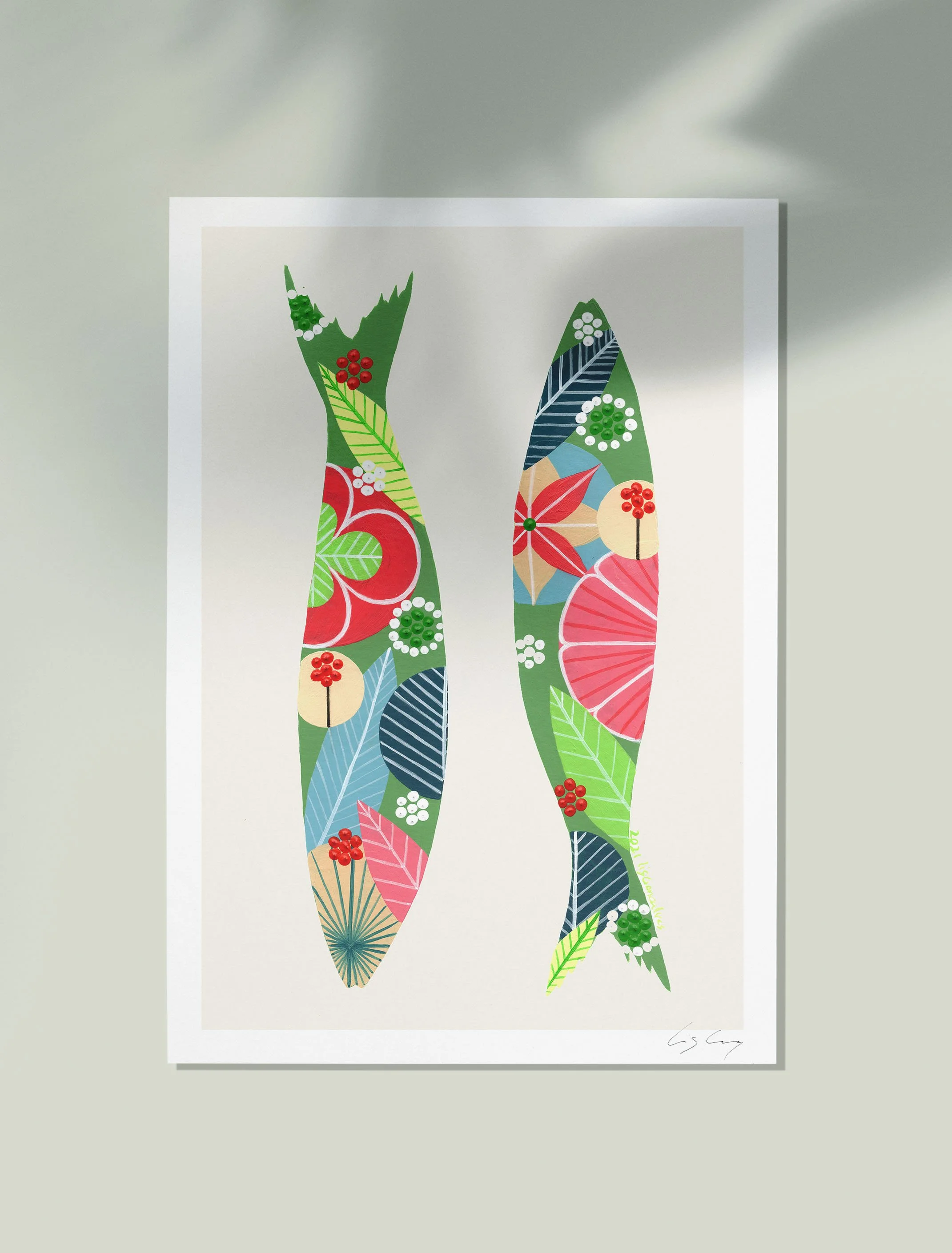Sardines (Green #2) - Fine art print by Lis Gonçalves. A modern and colourful take on a famous Portuguese icon.