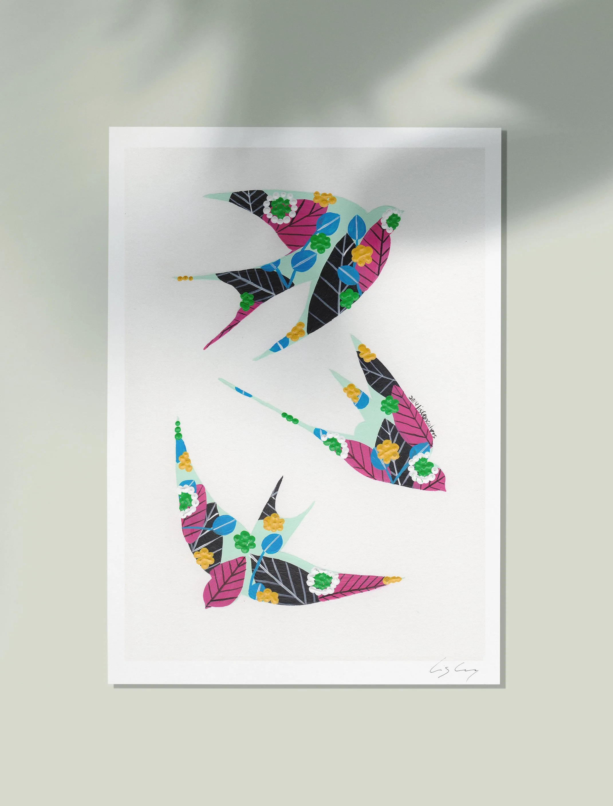 Swallows (Aqua #2) - Fine art print by Lis Gonçalves. A modern and colourful take on a famous Portuguese icon.