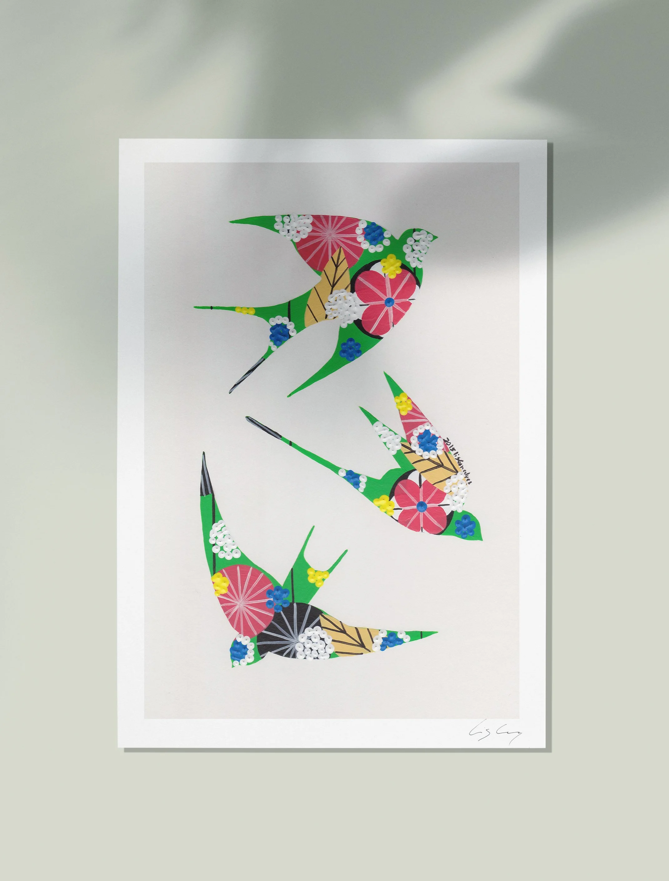 Swallows (Green #3) - Fine art print by Lis Gonçalves. A modern and colourful take on a famous Portuguese icon.