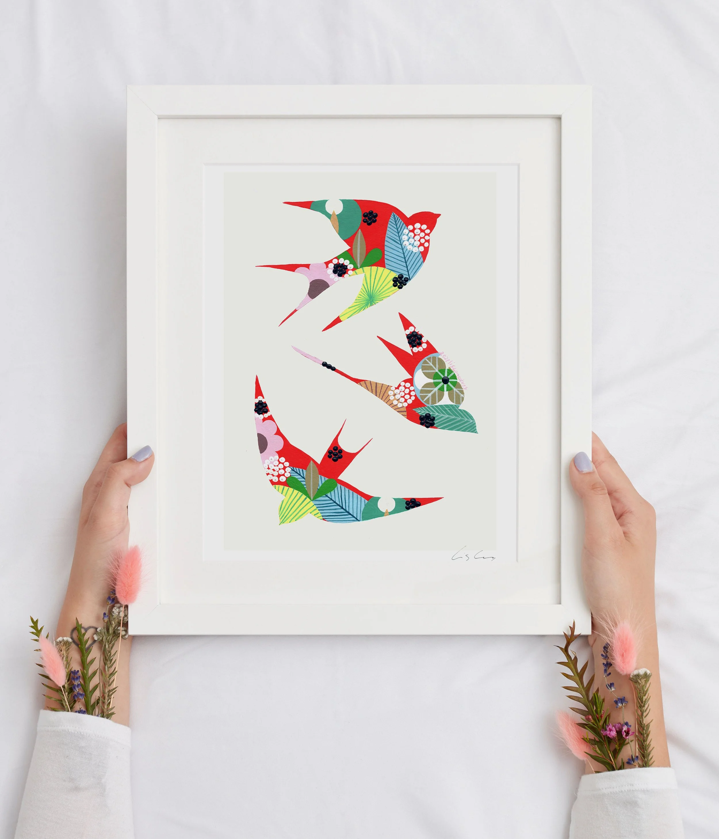 Swallows (Red #2) - Fine art print by Lis Gonçalves. A modern and colourful take on a famous Portuguese icon.