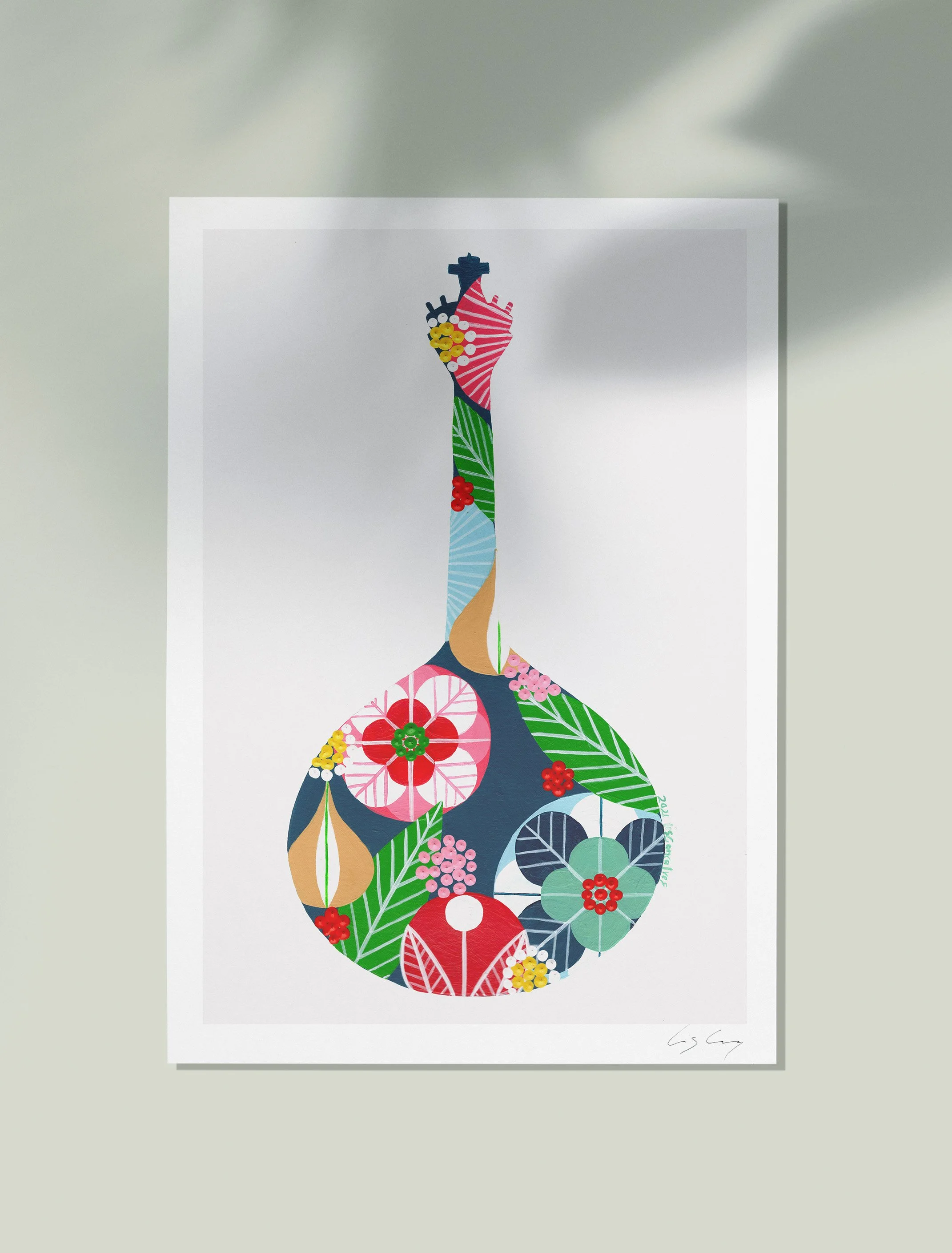 Portuguese Guitar (Navy) - Fine art print by Lis Gonçalves. A modern and colourful take on a famous Portuguese icon.