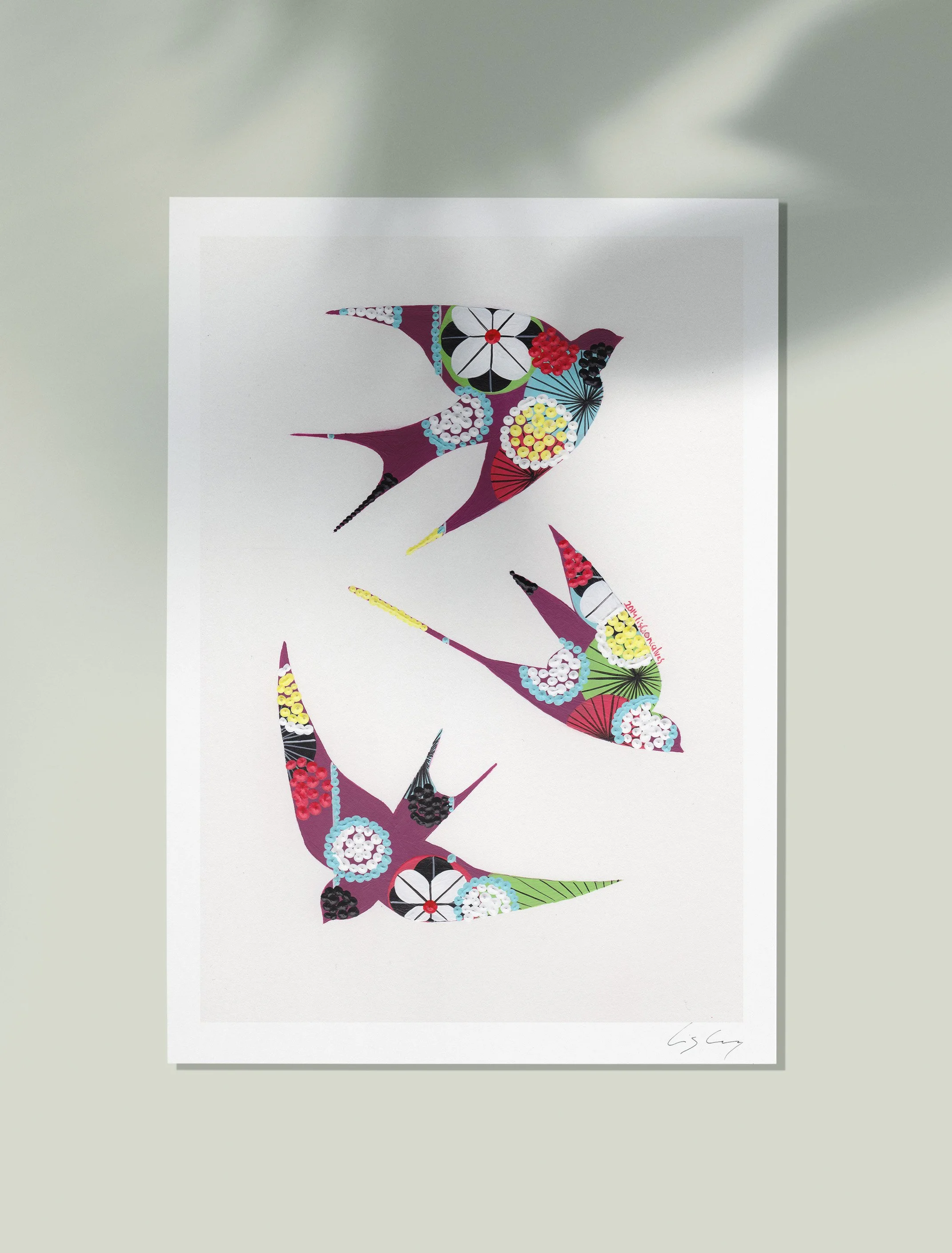 Swallows (Aubergine) - Fine art print by Lis Gonçalves. A modern and colourful take on a famous Portuguese icon.