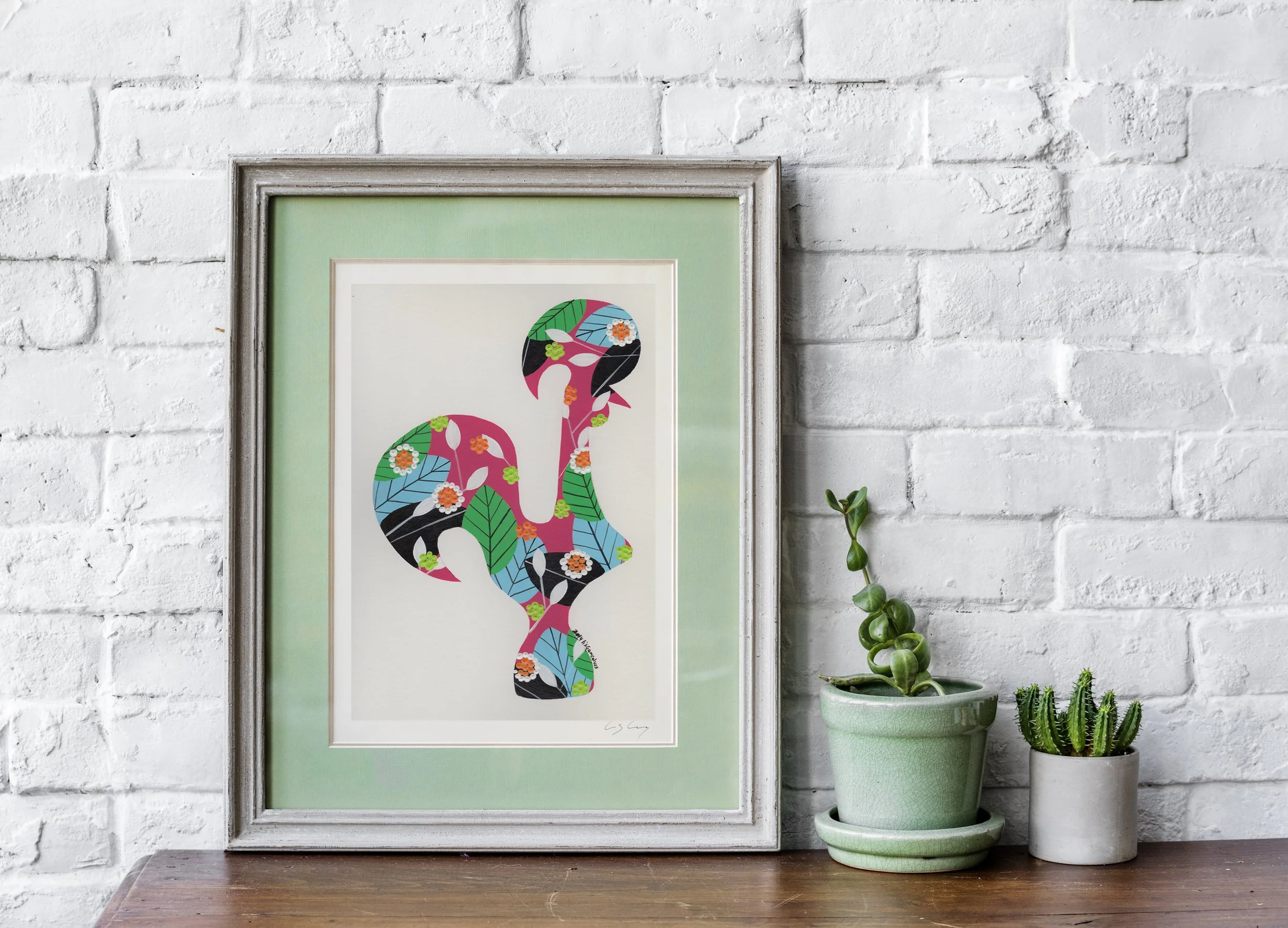 Portuguese Rooster (Fuchsia) - Fine art print by Lis Gonçalves. A modern and colourful take on a famous Portuguese icon.