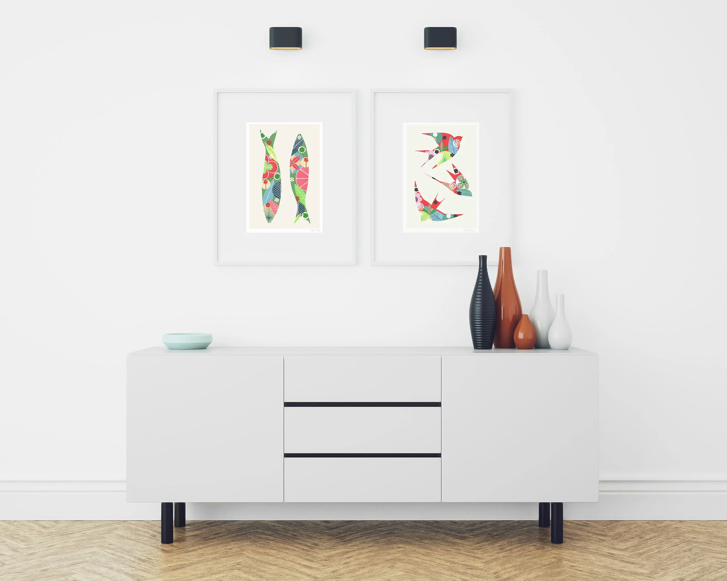 Sardines (Green #2) - Fine art print by Lis Gonçalves. A modern and colourful take on a famous Portuguese icon.