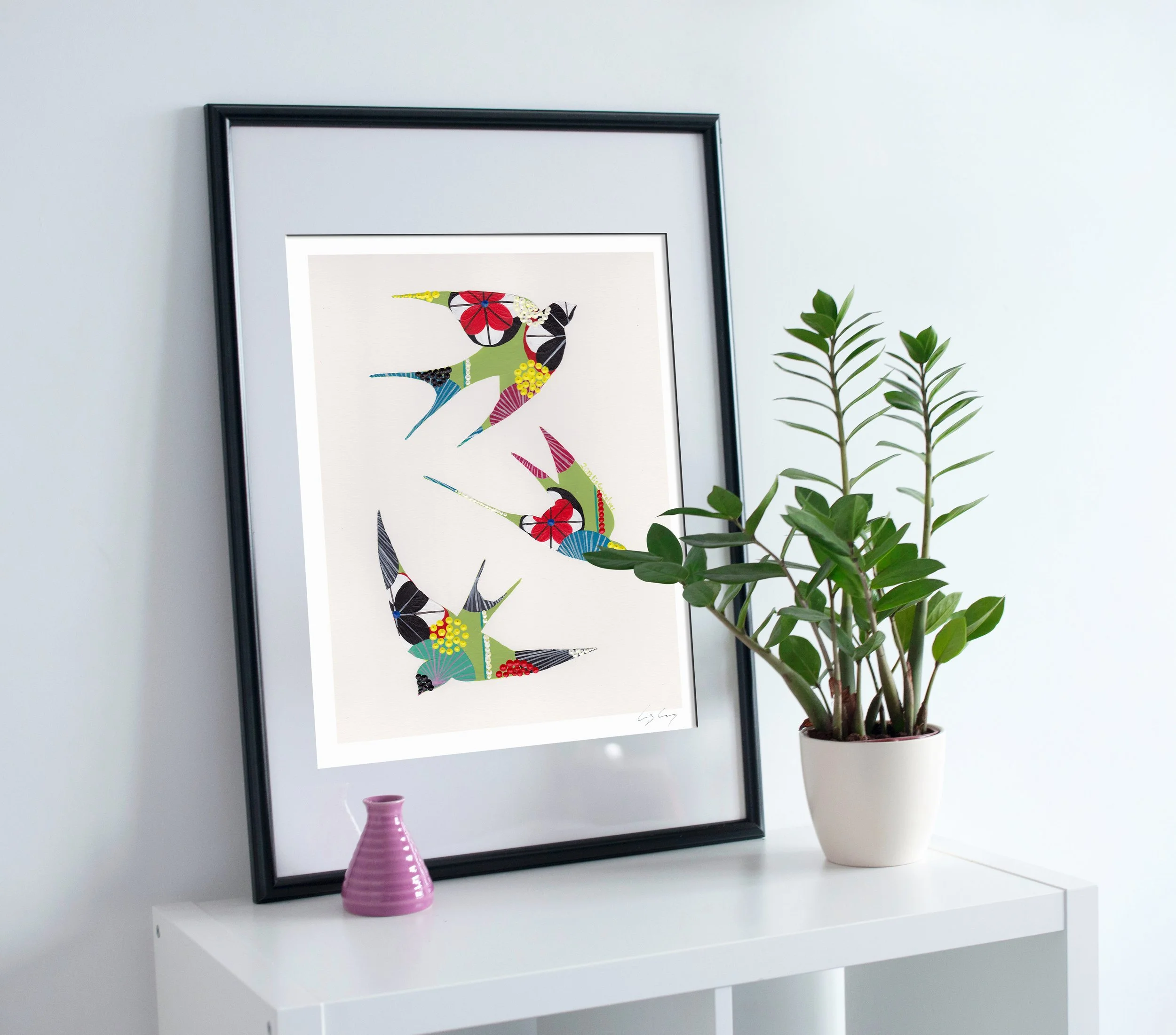 Swallows (Green #1) - Fine art print by Lis Gonçalves. A modern and colourful take on a famous Portuguese icon.