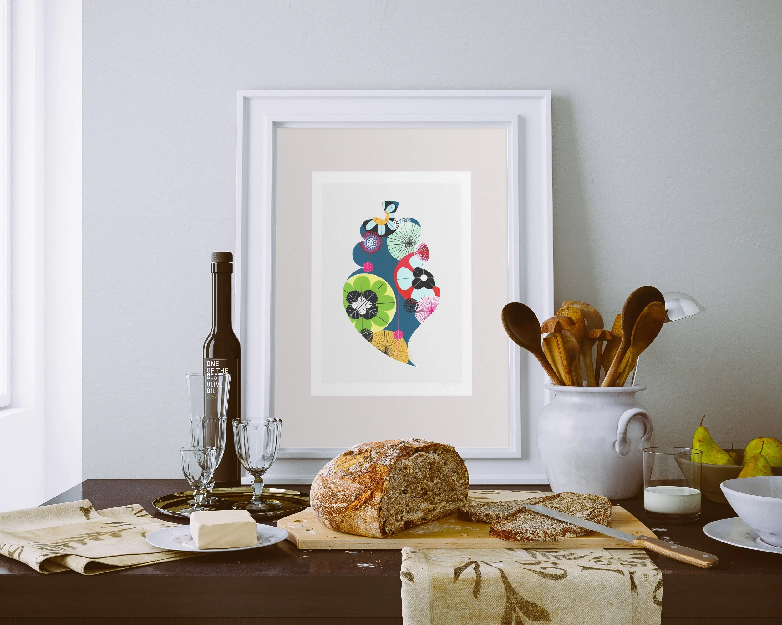 Portuguese Heart (Navy) - Fine art print by Lis Gonçalves. A modern and colourful take on a famous Portuguese icon.
