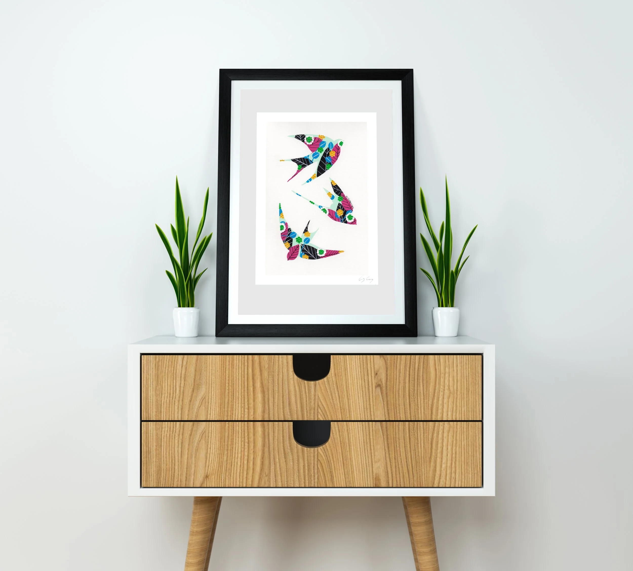 Swallows (Aqua #2) - Fine art print by Lis Gonçalves. A modern and colourful take on a famous Portuguese icon.