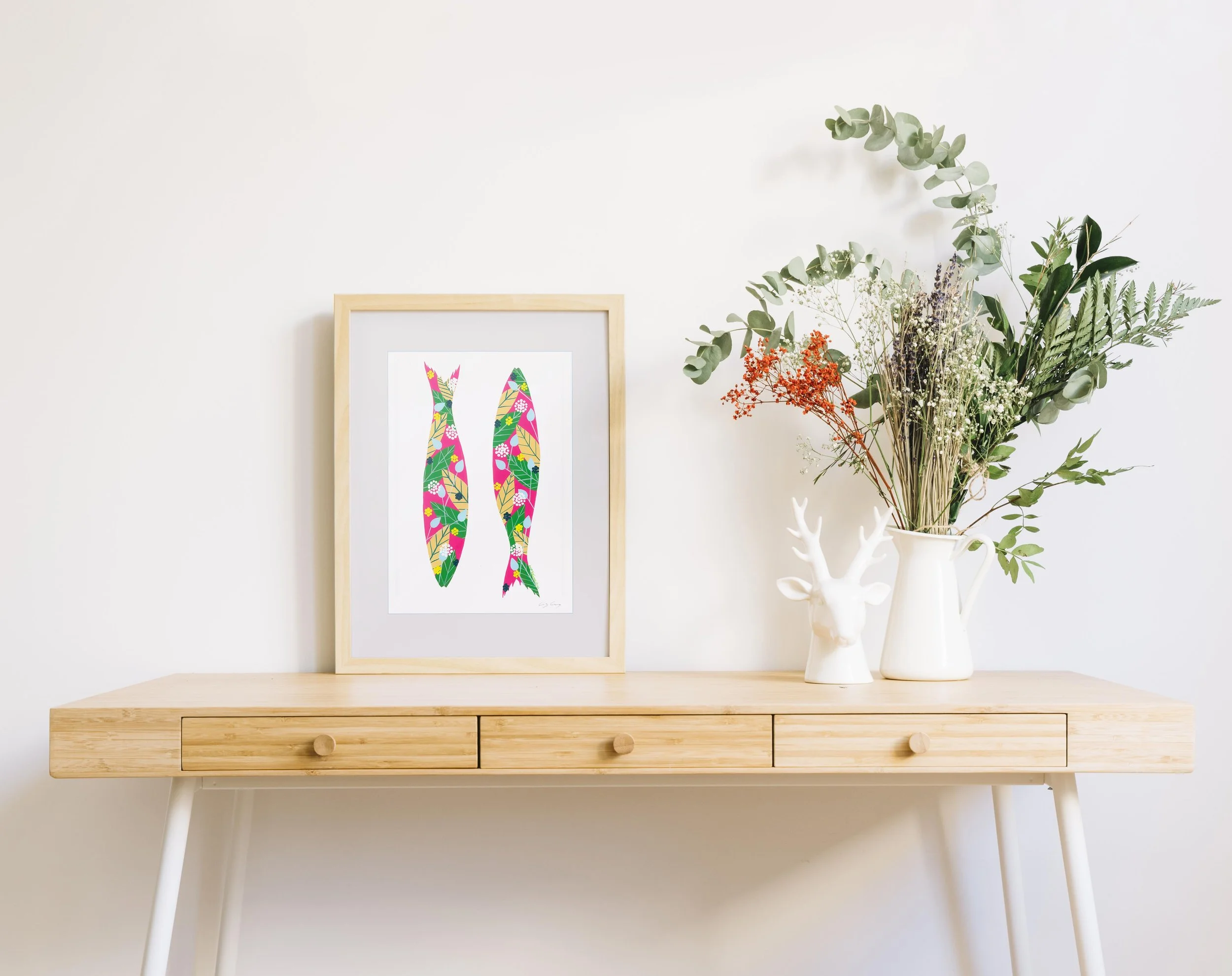 Sardines (Fuchsia) - Fine art print by Lis Gonçalves. A modern and colourful take on a famous Portuguese icon.