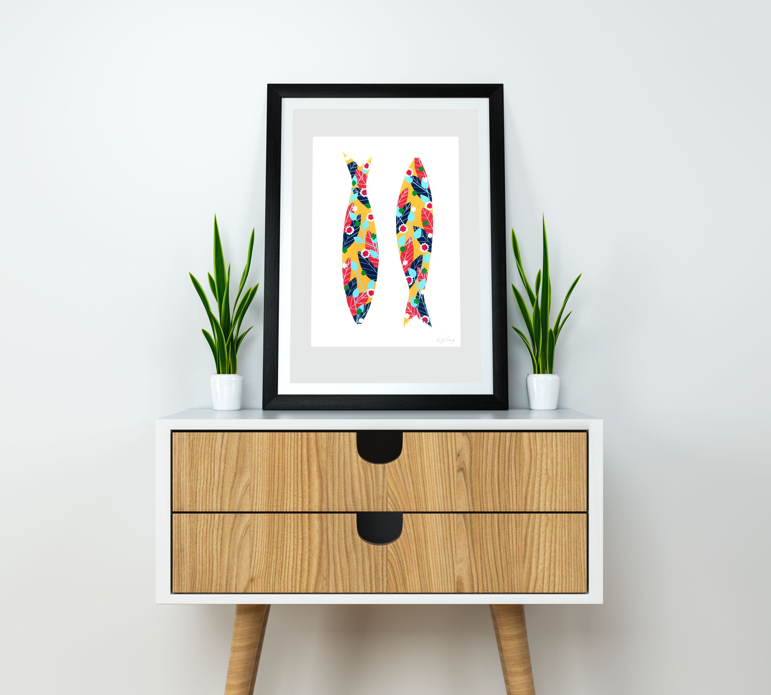 Sardines (Yellow) - Fine art print by Lis Gonçalves. A modern and colourful take on a famous Portuguese icon.