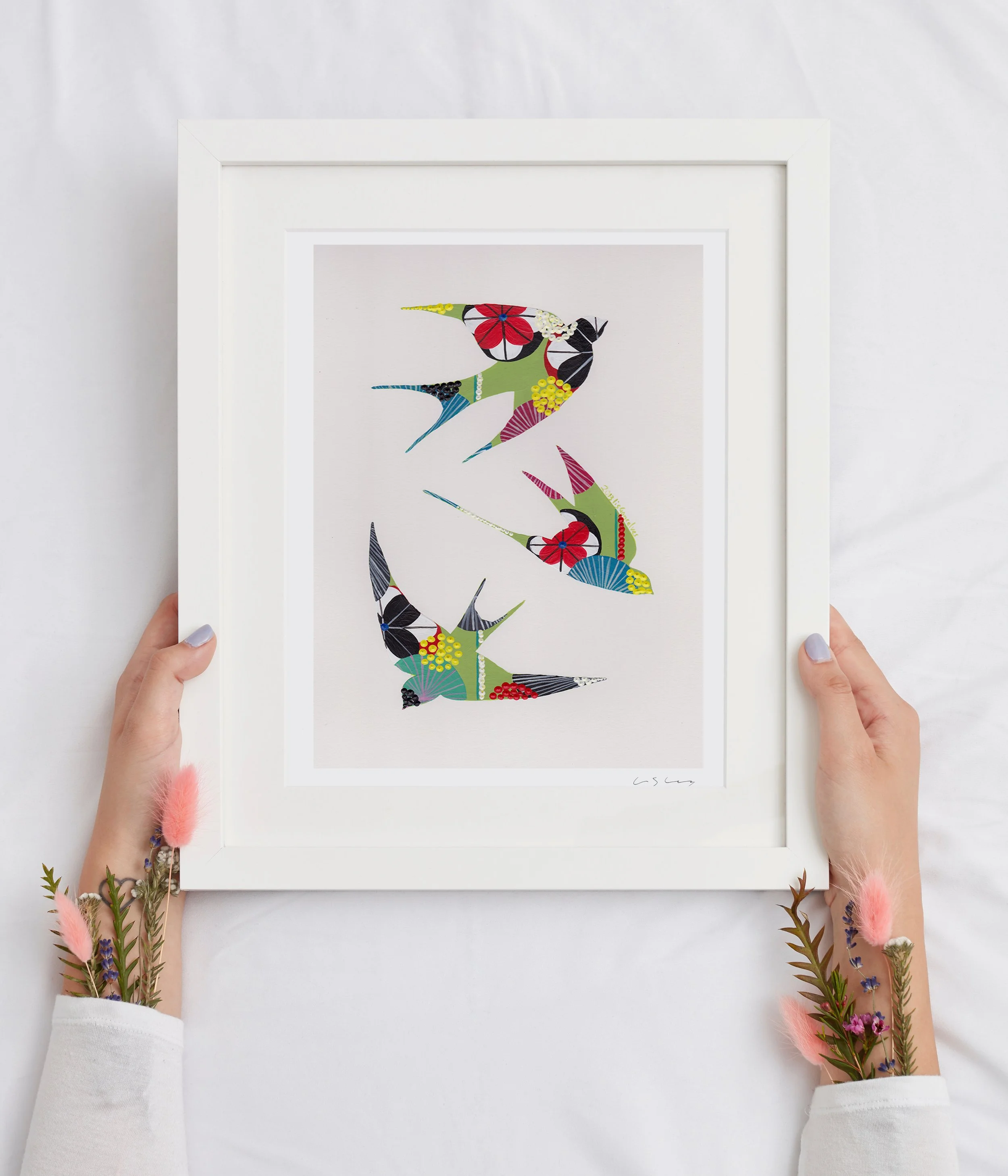 Swallows (Green #1) - Fine art print by Lis Gonçalves. A modern and colourful take on a famous Portuguese icon.
