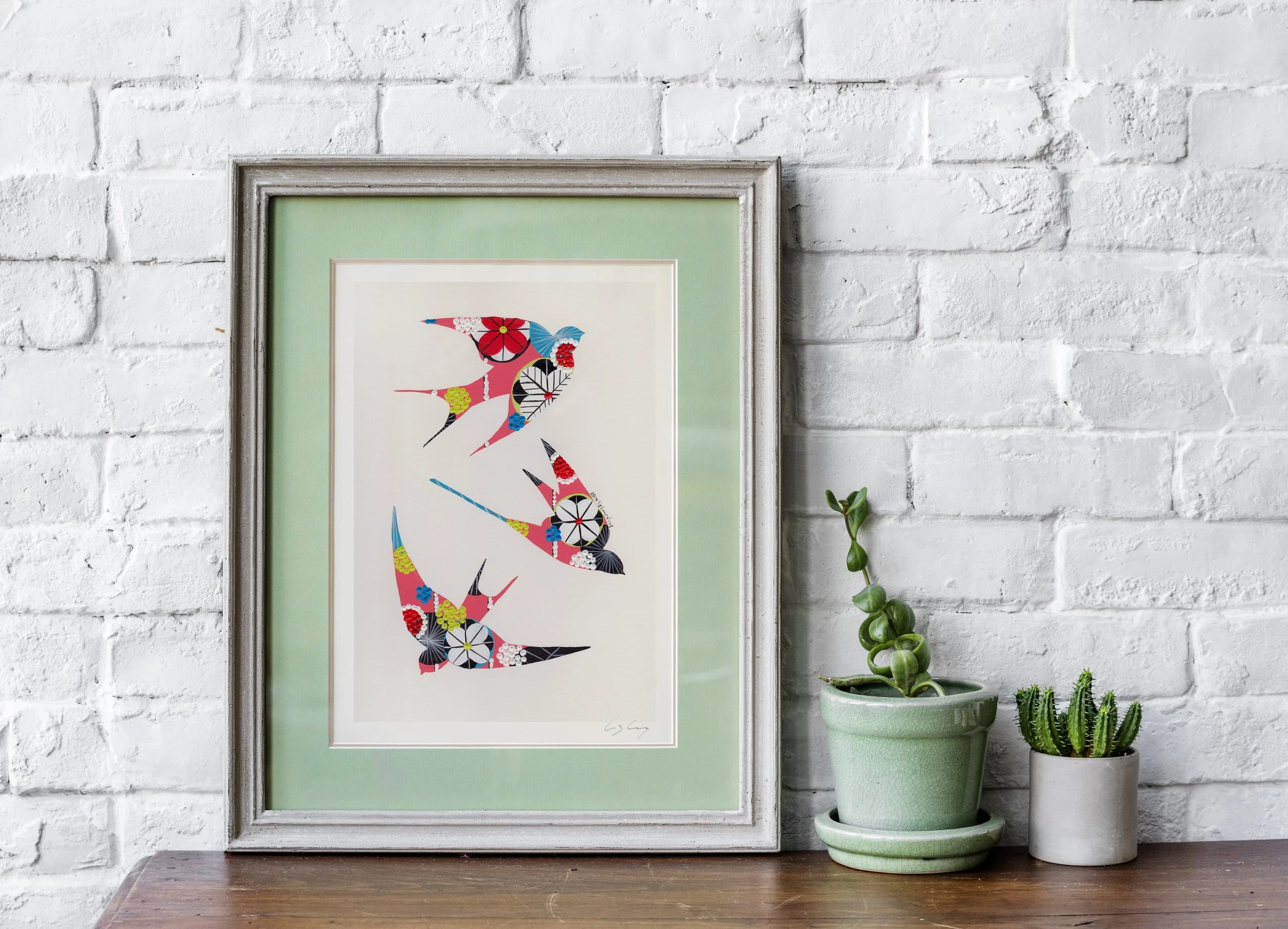 Swallows (Coral #2) - Fine art print by Lis Gonçalves. A modern and colourful take on a famous Portuguese icon.