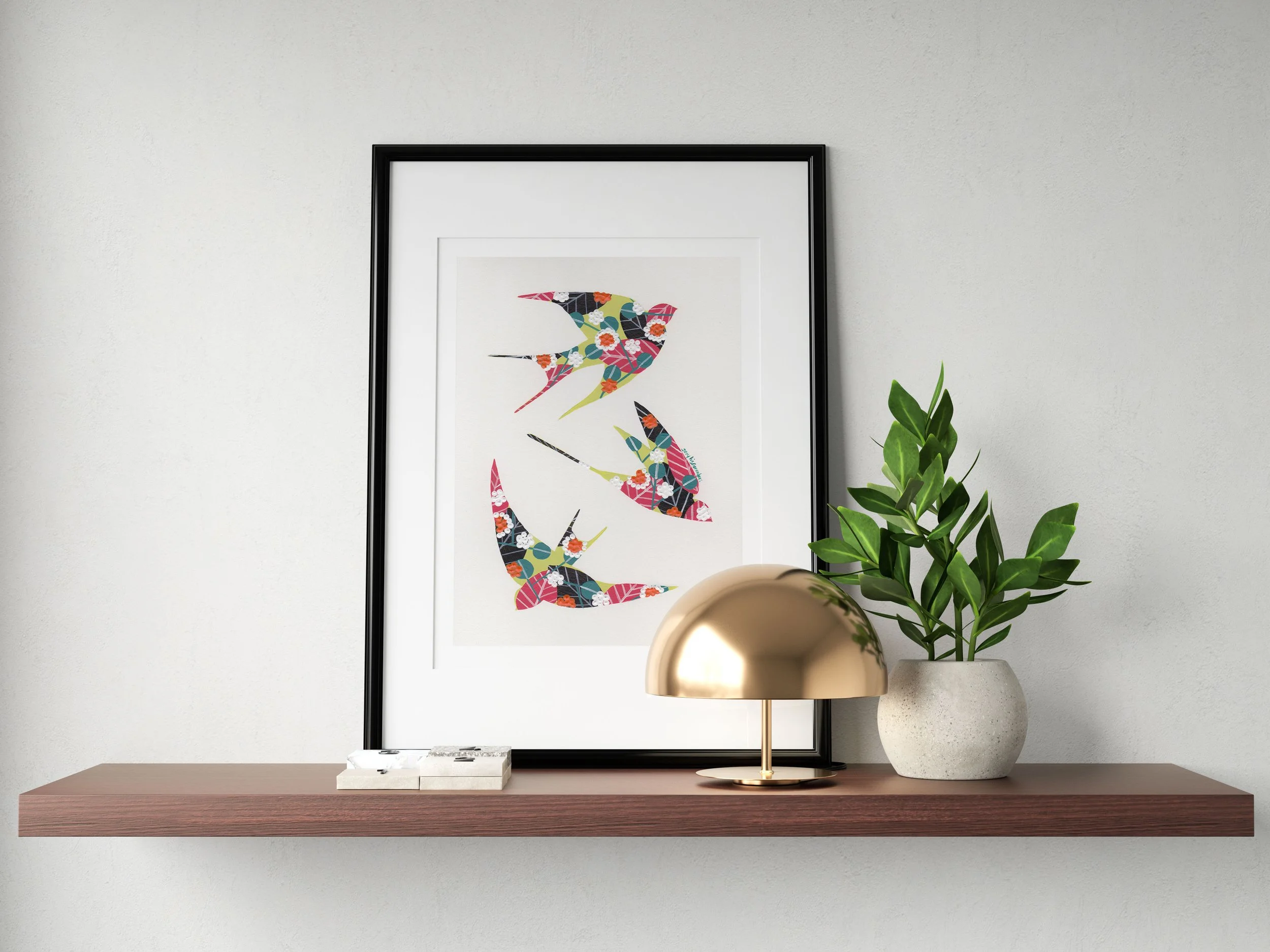 Swallows (Olive Green) - Fine art print by Lis Gonçalves. A modern and colourful take on a famous Portuguese icon.