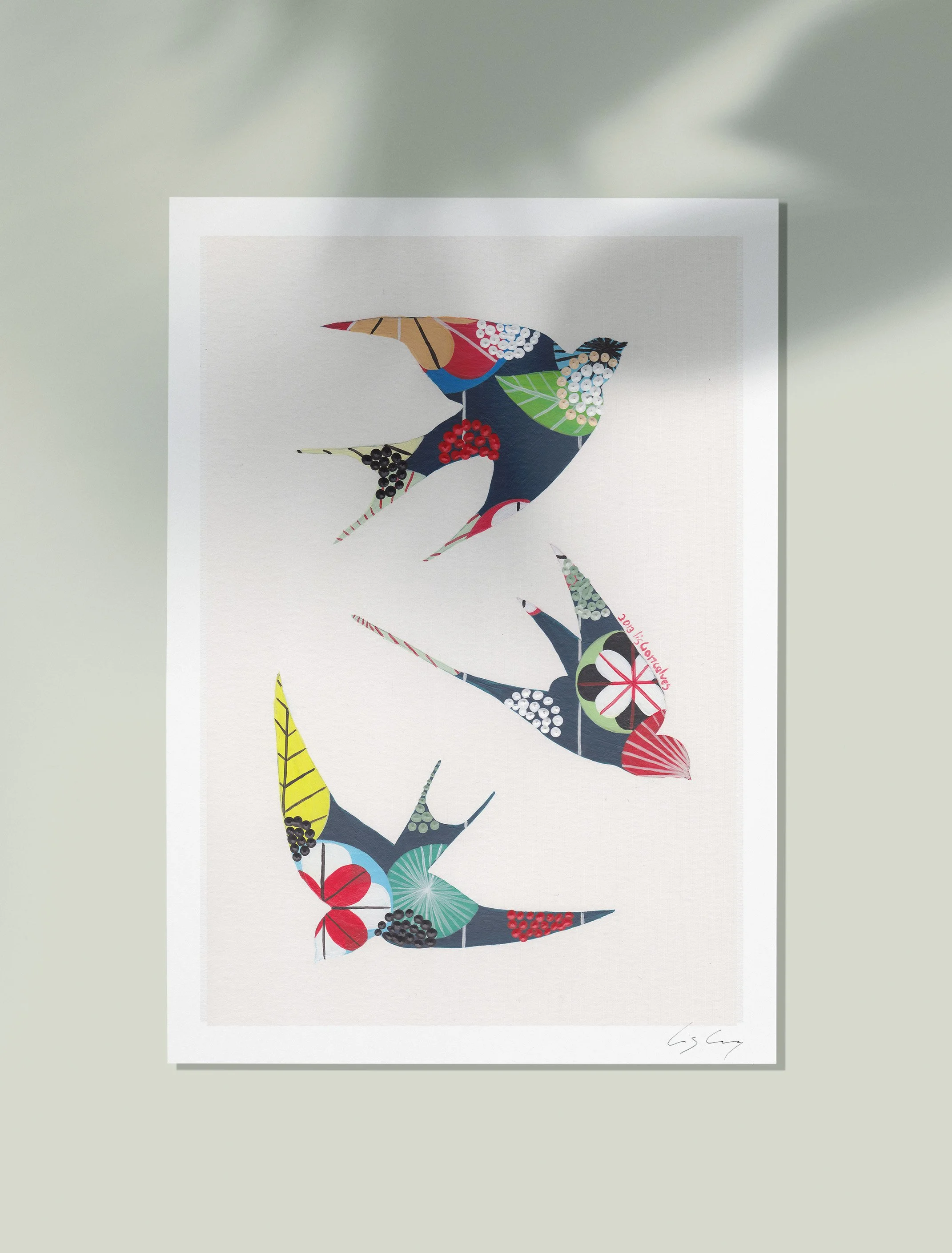 Swallows (Navy) - Fine art print by Lis Gonçalves. A modern and colourful take on a famous Portuguese icon.