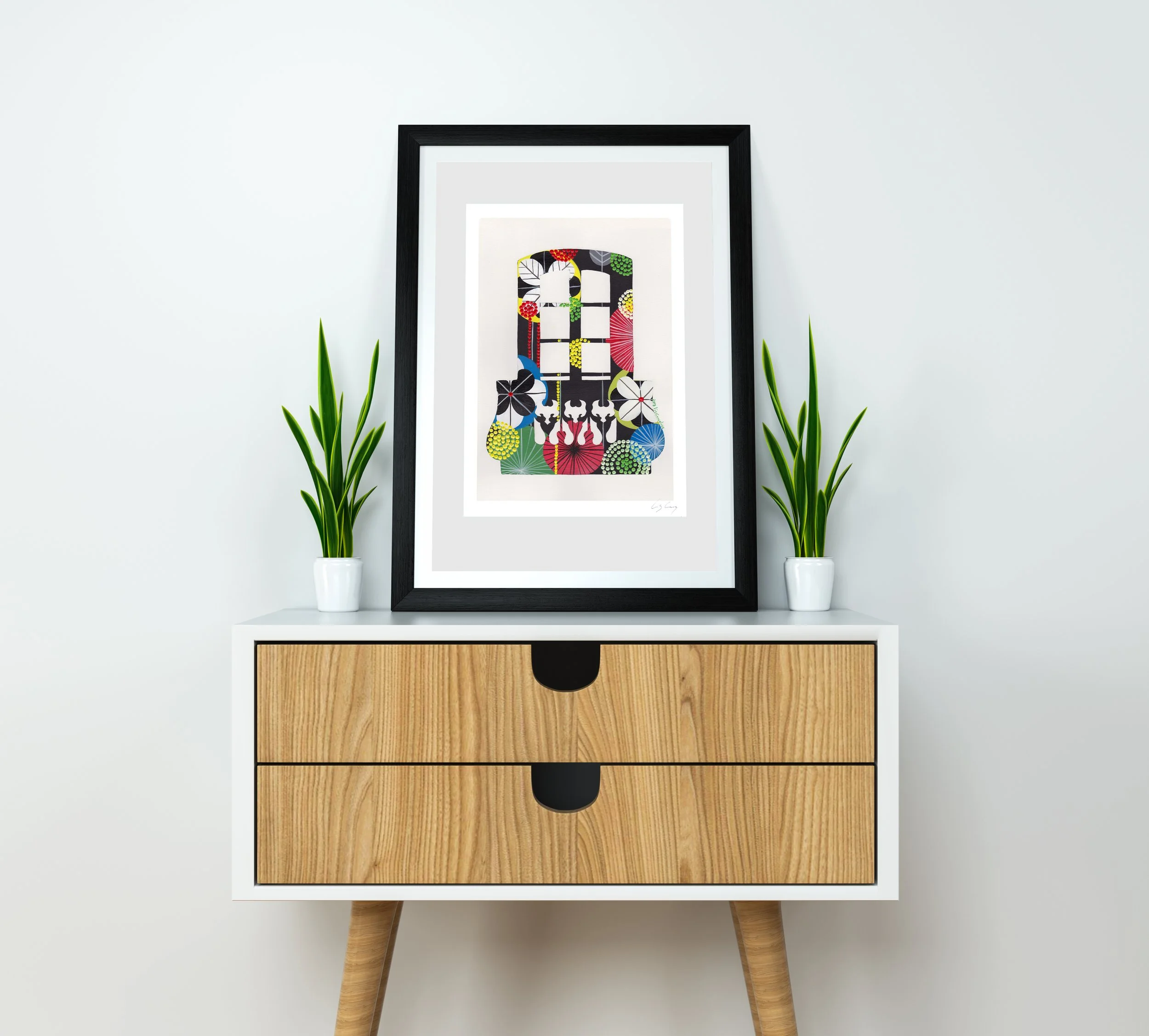 Lisbon Balcony (Black) - Fine art print by Lis Gonçalves. A modern and colourful take on a famous Portuguese icon.