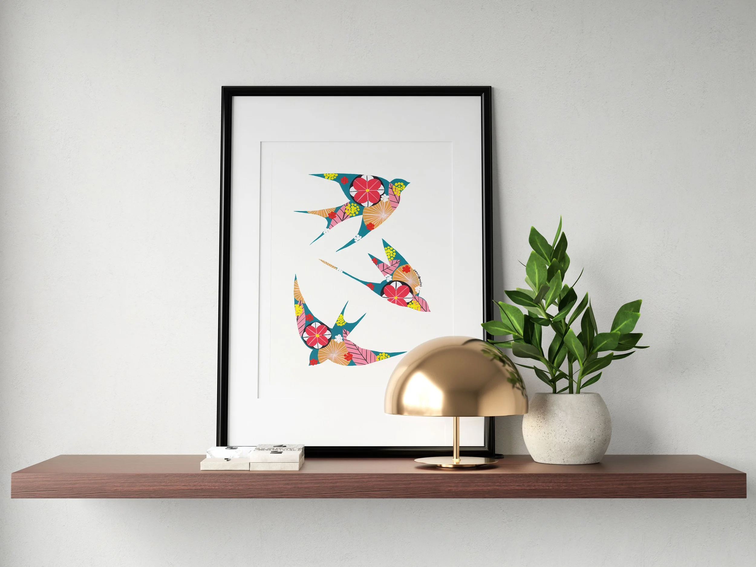 Swallows (Teal #2) - Fine art print by Lis Gonçalves. A modern and colourful take on a famous Portuguese icon.