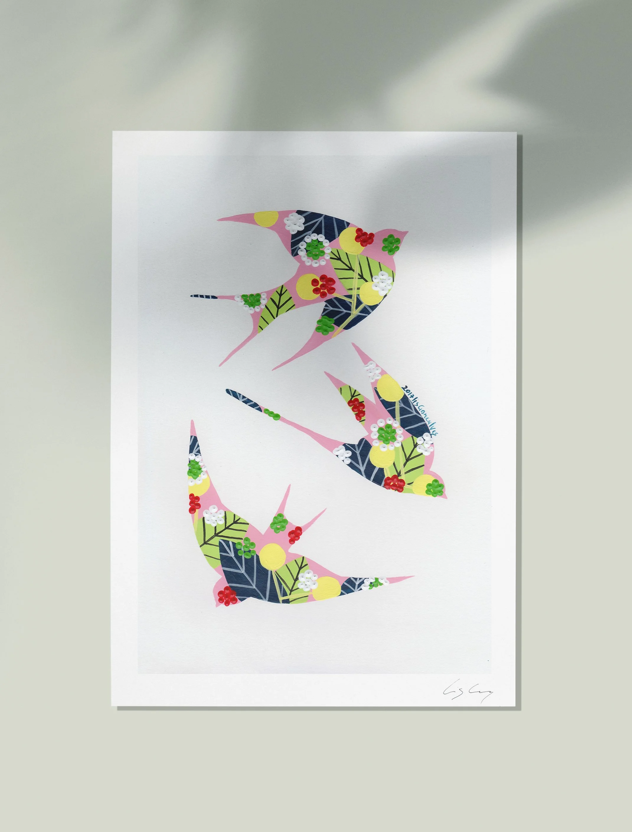 Swallows (Pink #2) - Fine art print by Lis Gonçalves. A modern and colourful take on a famous Portuguese icon.