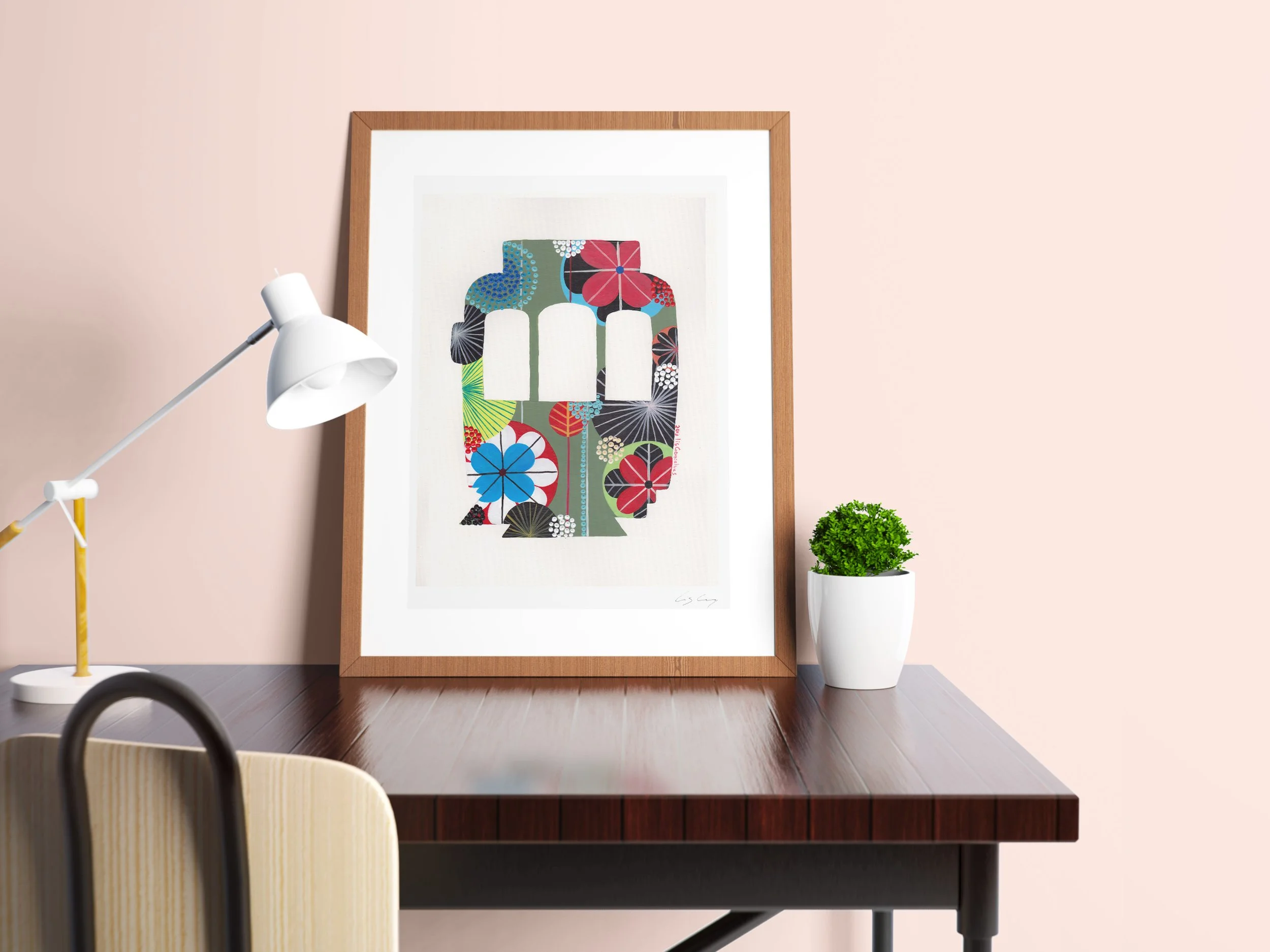 Lisbon Tram (Olive Green) - Fine art print by Lis Gonçalves. A modern and colourful take on a famous Portuguese icon.