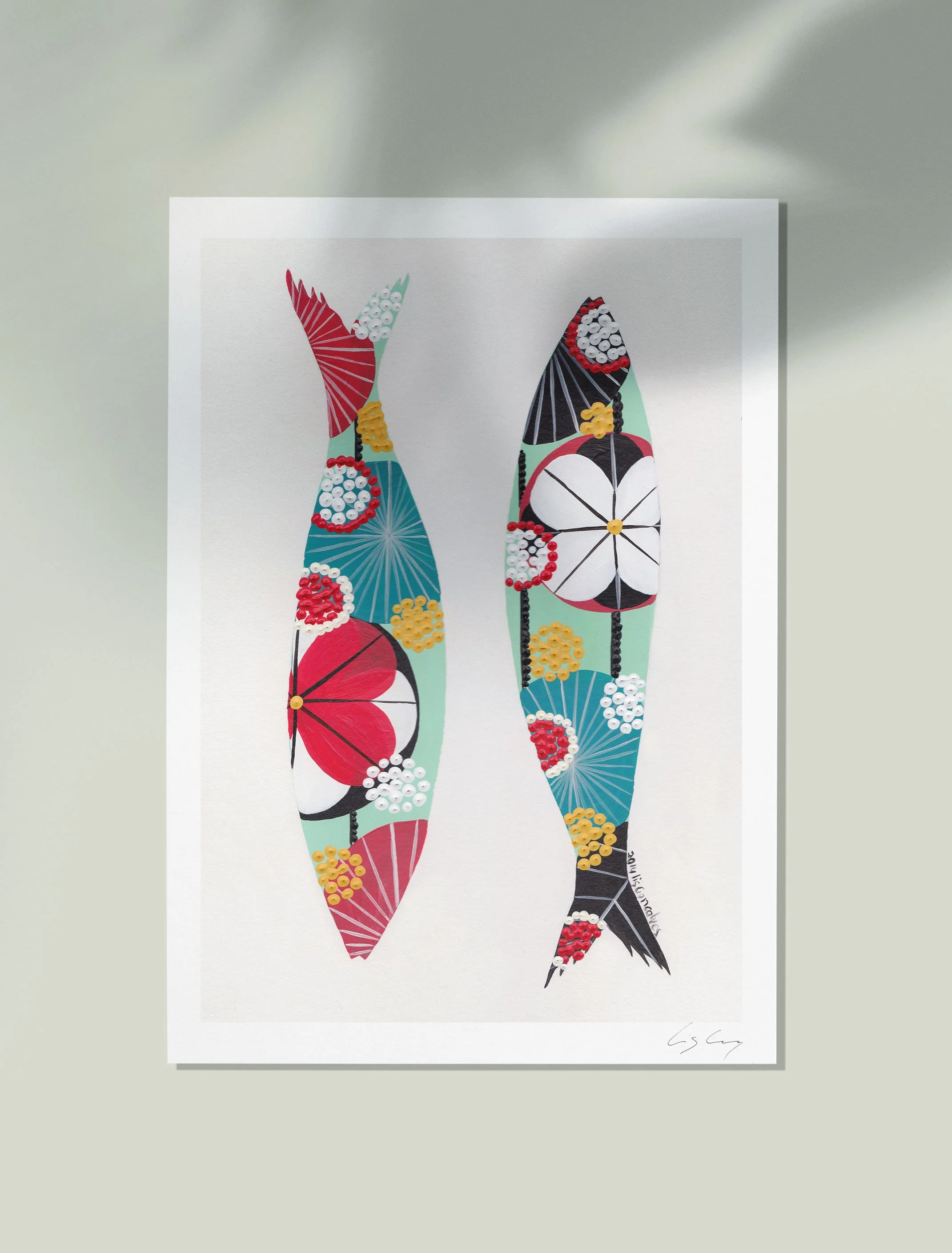 Sardines (Aqua Blue #2) - Fine art print by Lis Gonçalves. A modern and colourful take on a famous Portuguese icon.