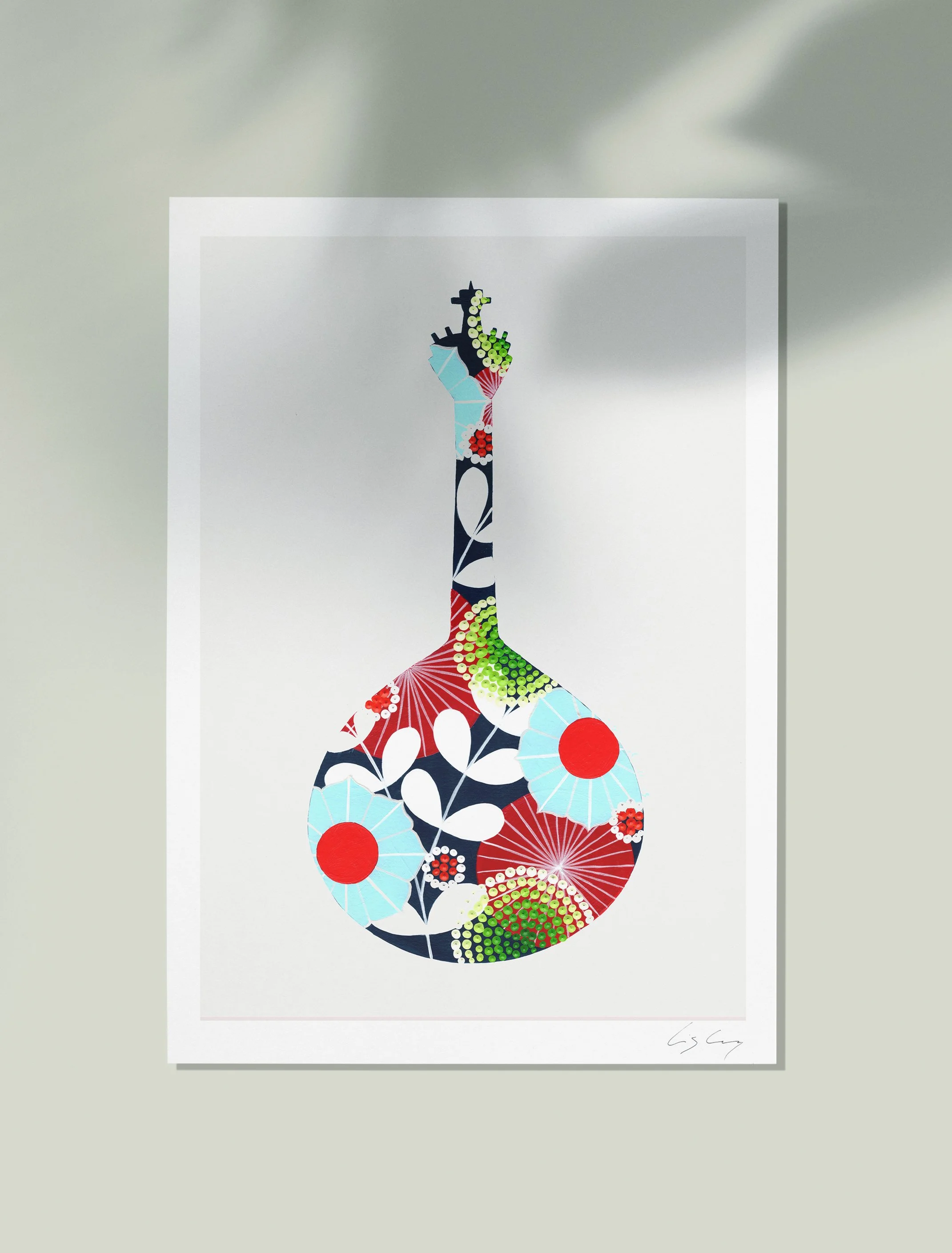 Portuguese Guitar (Navy #2) - Fine art print by Lis Gonçalves. A modern and colourful take on a famous Portuguese icon.