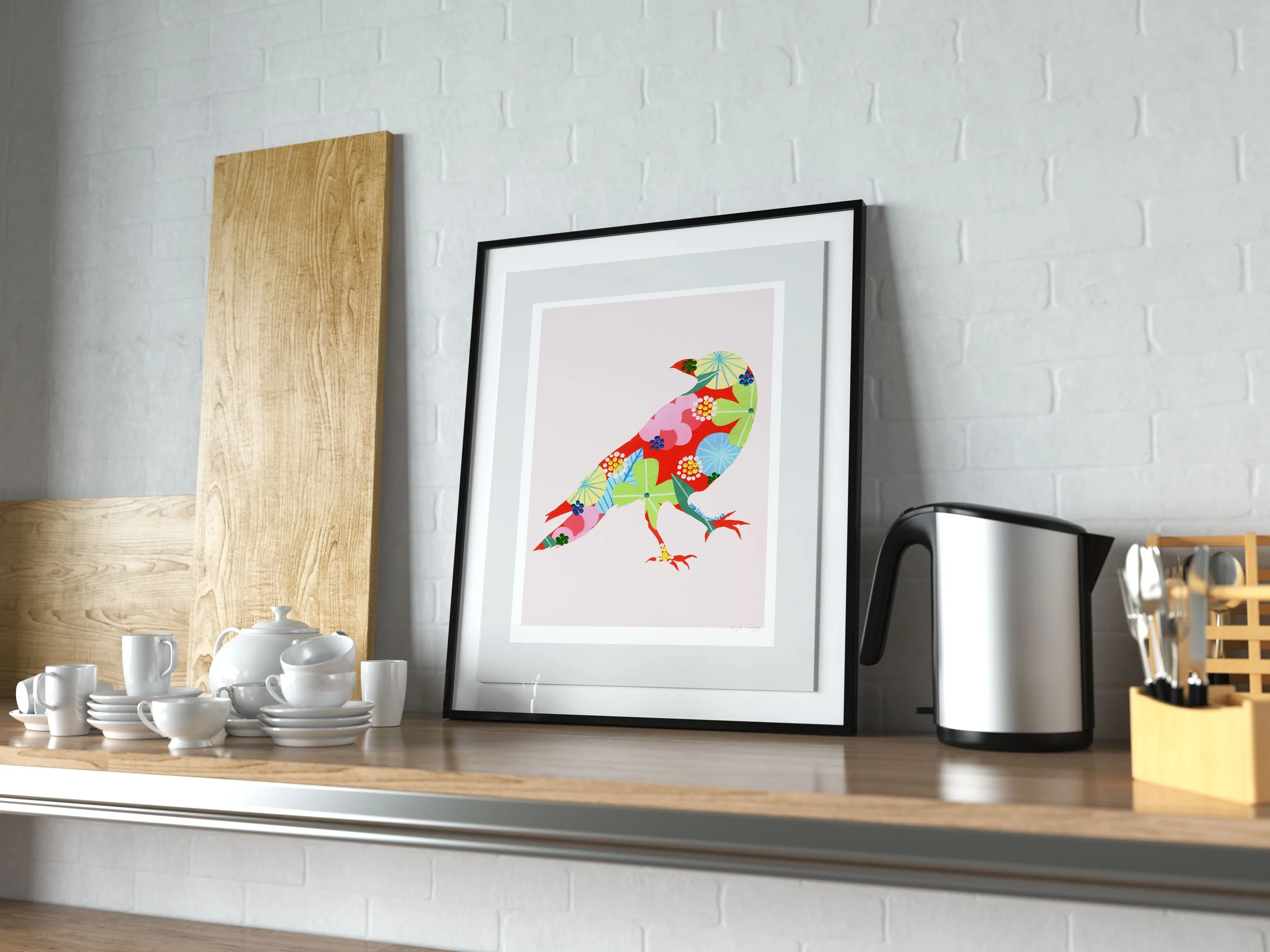 Raven (Orange) - Fine art print by Lis Gonçalves. A modern and colourful take on a famous Portuguese icon.