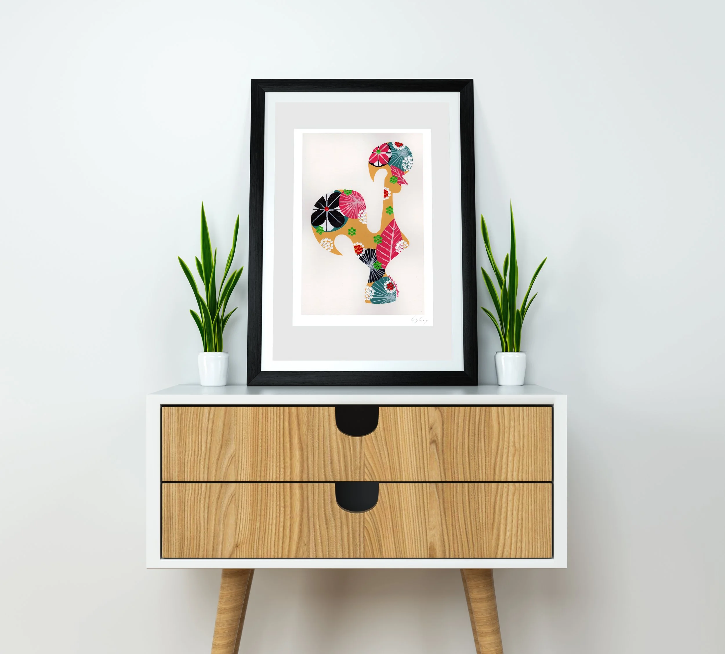 Portuguese Rooster (Ochre) - Fine art print by Lis Gonçalves. A modern and colourful take on a famous Portuguese icon.