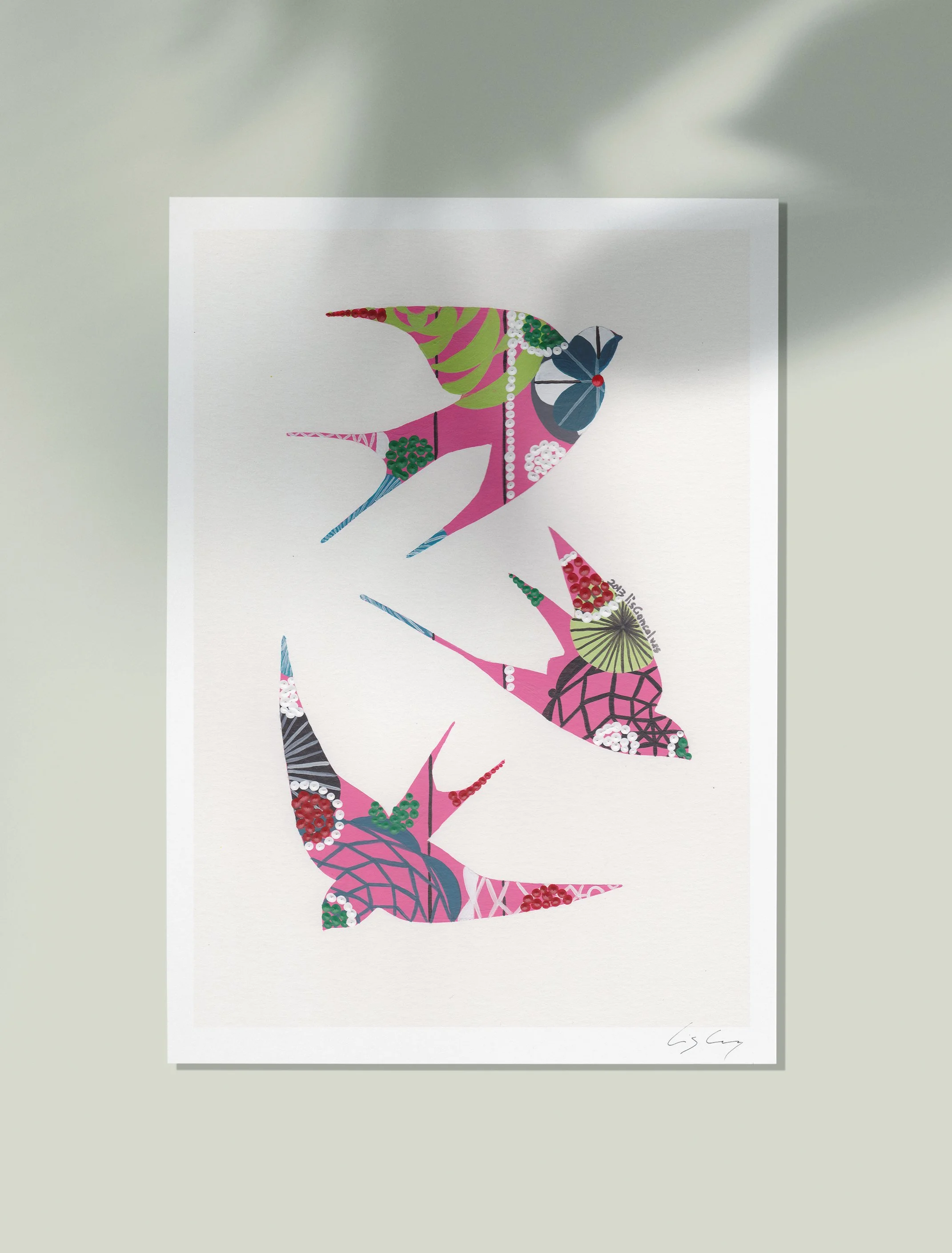 Swallows (Light Pink) - Fine art print by Lis Gonçalves. A modern and colourful take on a famous Portuguese icon.