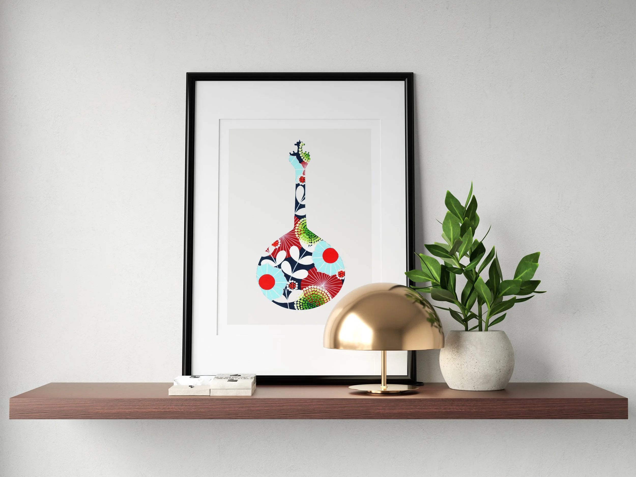 Portuguese Guitar (Navy #2) - Fine art print by Lis Gonçalves. A modern and colourful take on a famous Portuguese icon.