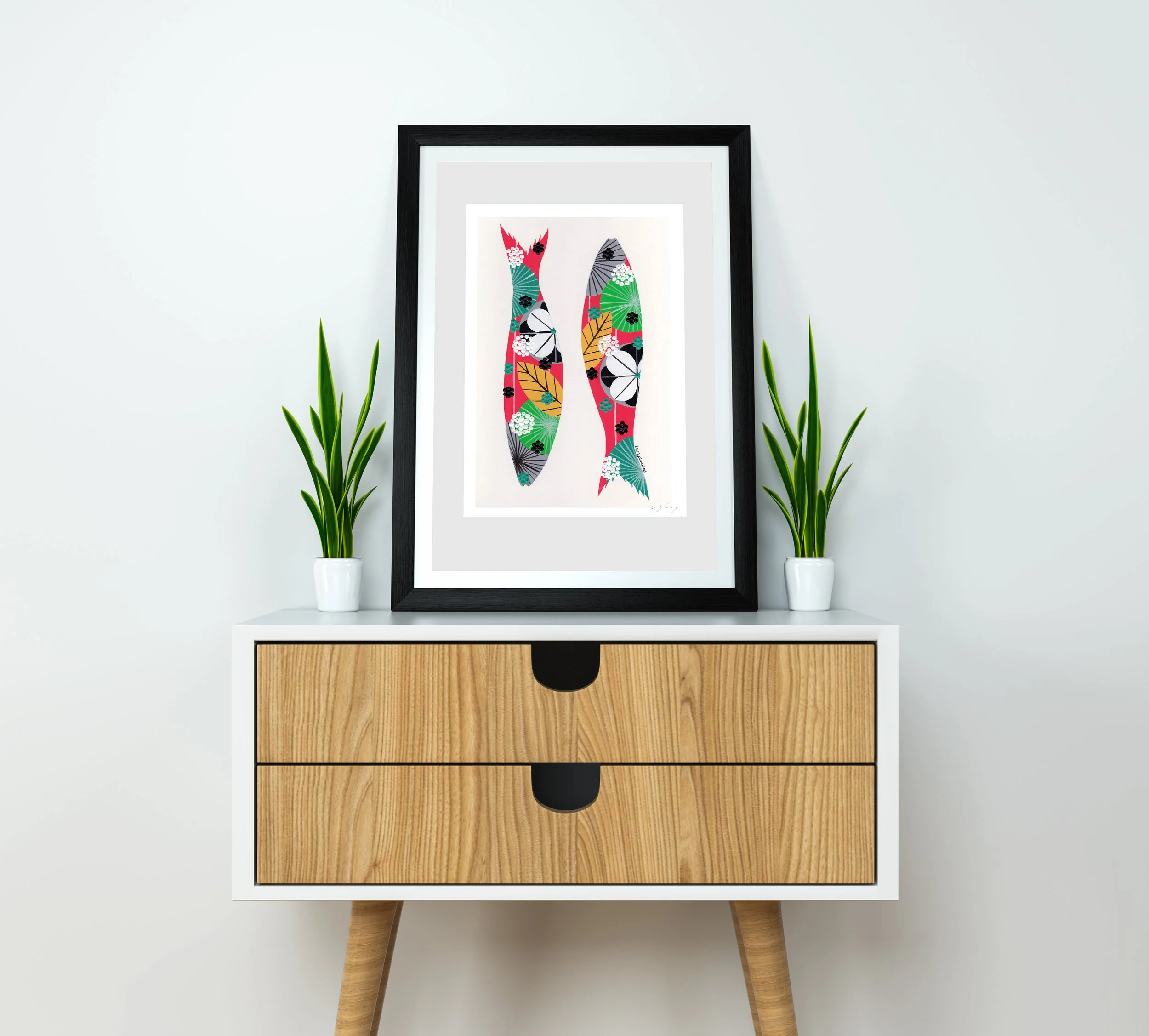 Sardines (Cerise #1) - Fine art print by Lis Gonçalves. A modern and colourful take on a famous Portuguese icon.