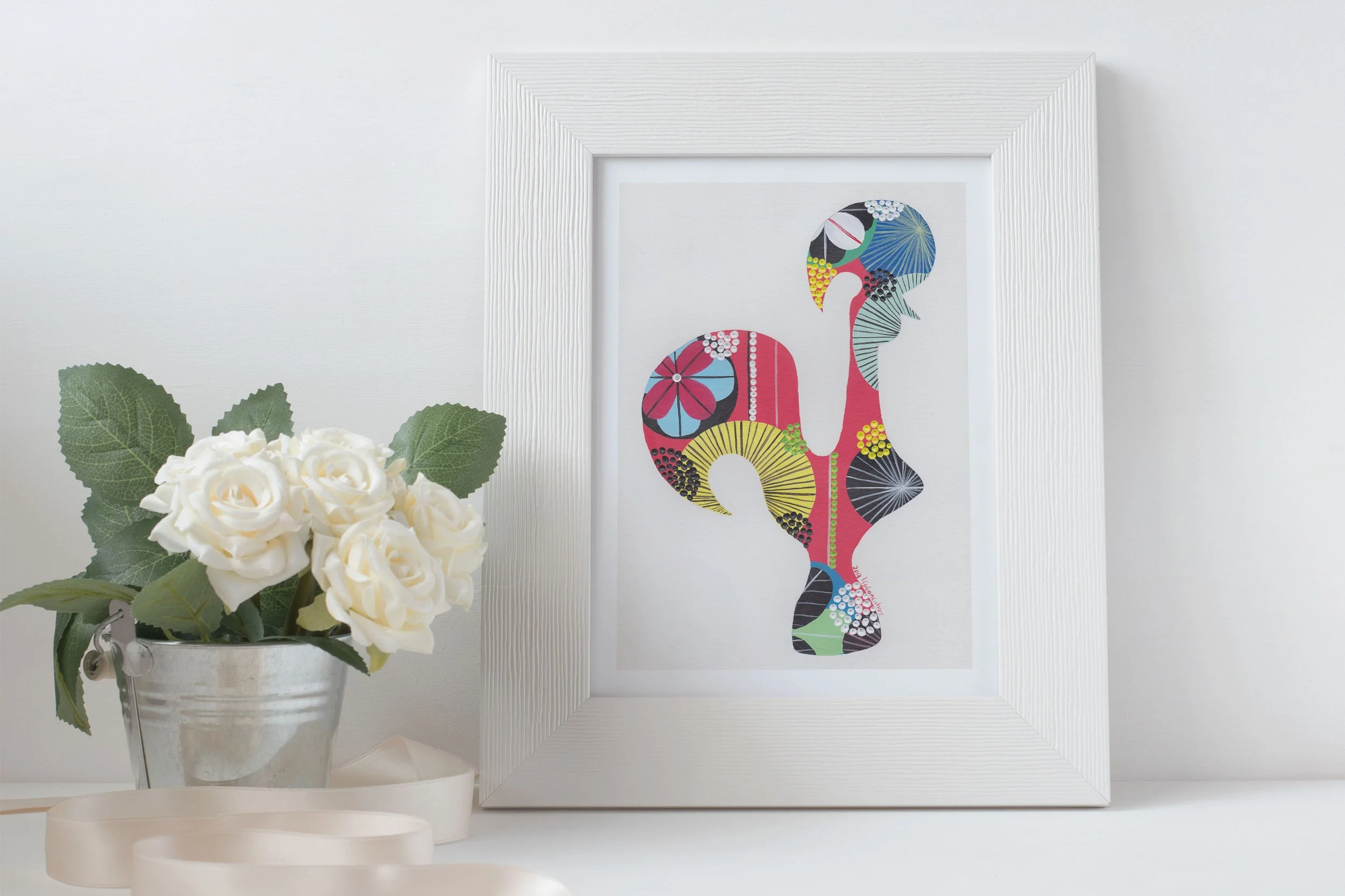 Portuguese Rooster (Coral) - Fine art print by Lis Gonçalves. A modern and colourful take on a famous Portuguese icon.