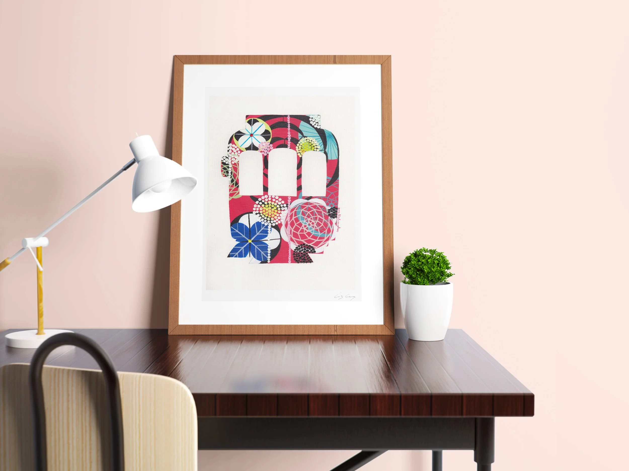 Lisbon Tram (Crimson) - Fine art print by Lis Gonçalves. A modern and colourful take on a famous Portuguese icon.