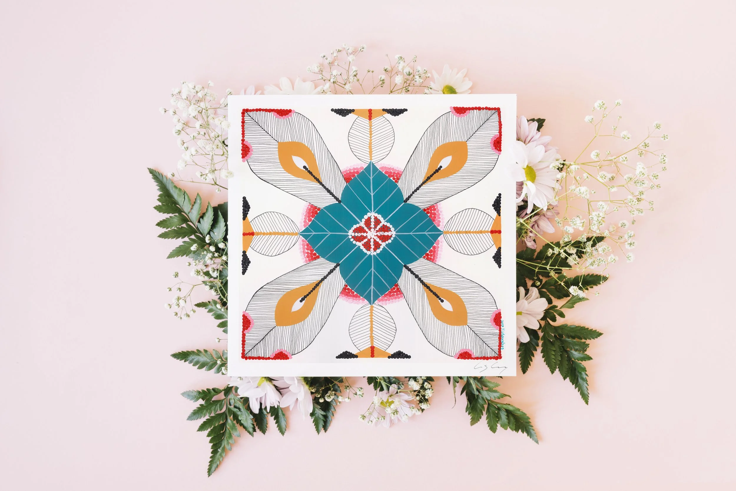 Portuguese Tiles (Mixed media - Teal) - Fine art print by Lis Gonçalves. A series that brings modern colours and charm to a famous Portuguese icon.