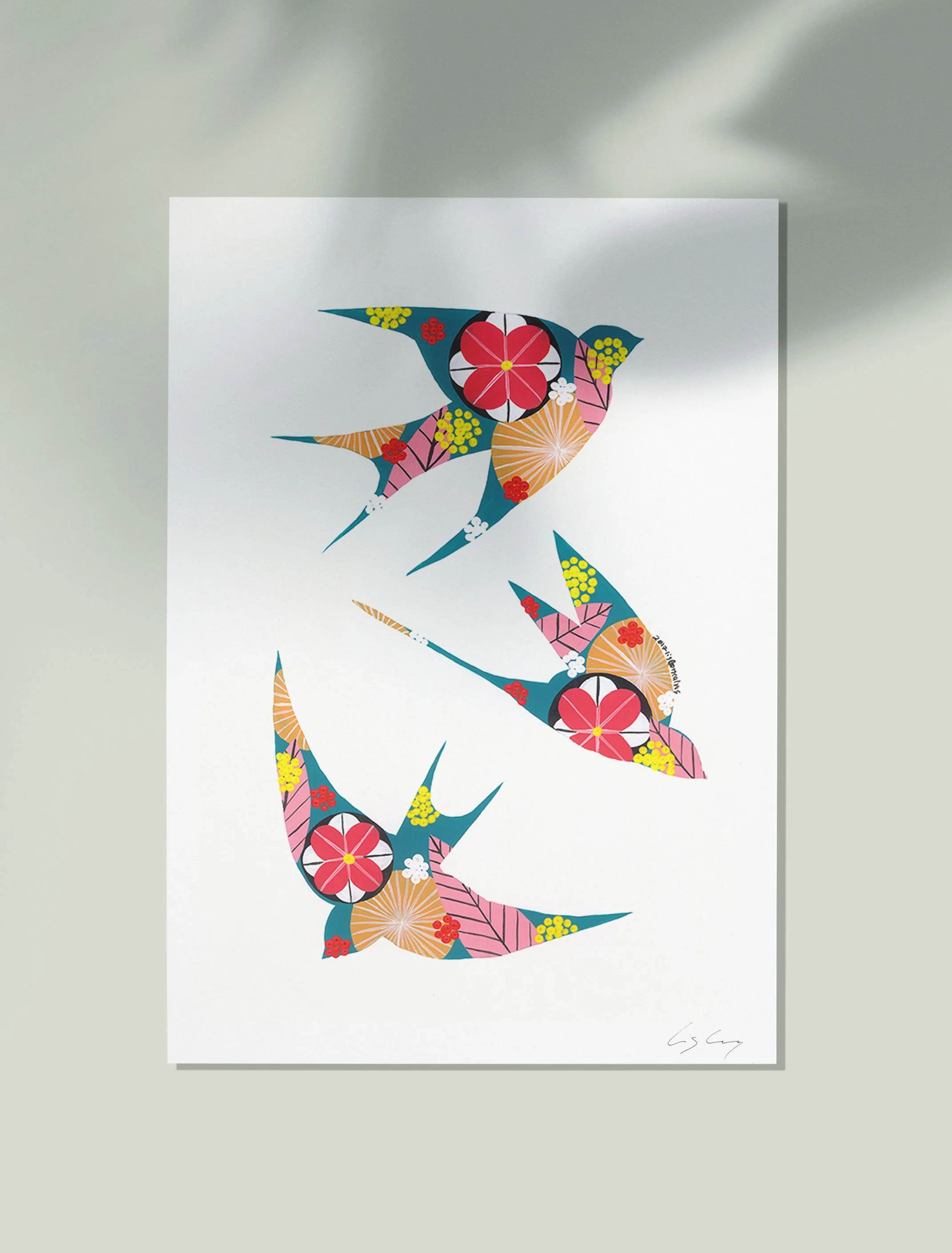 Swallows (Teal #2) - Fine art print by Lis Gonçalves. A modern and colourful take on a famous Portuguese icon.